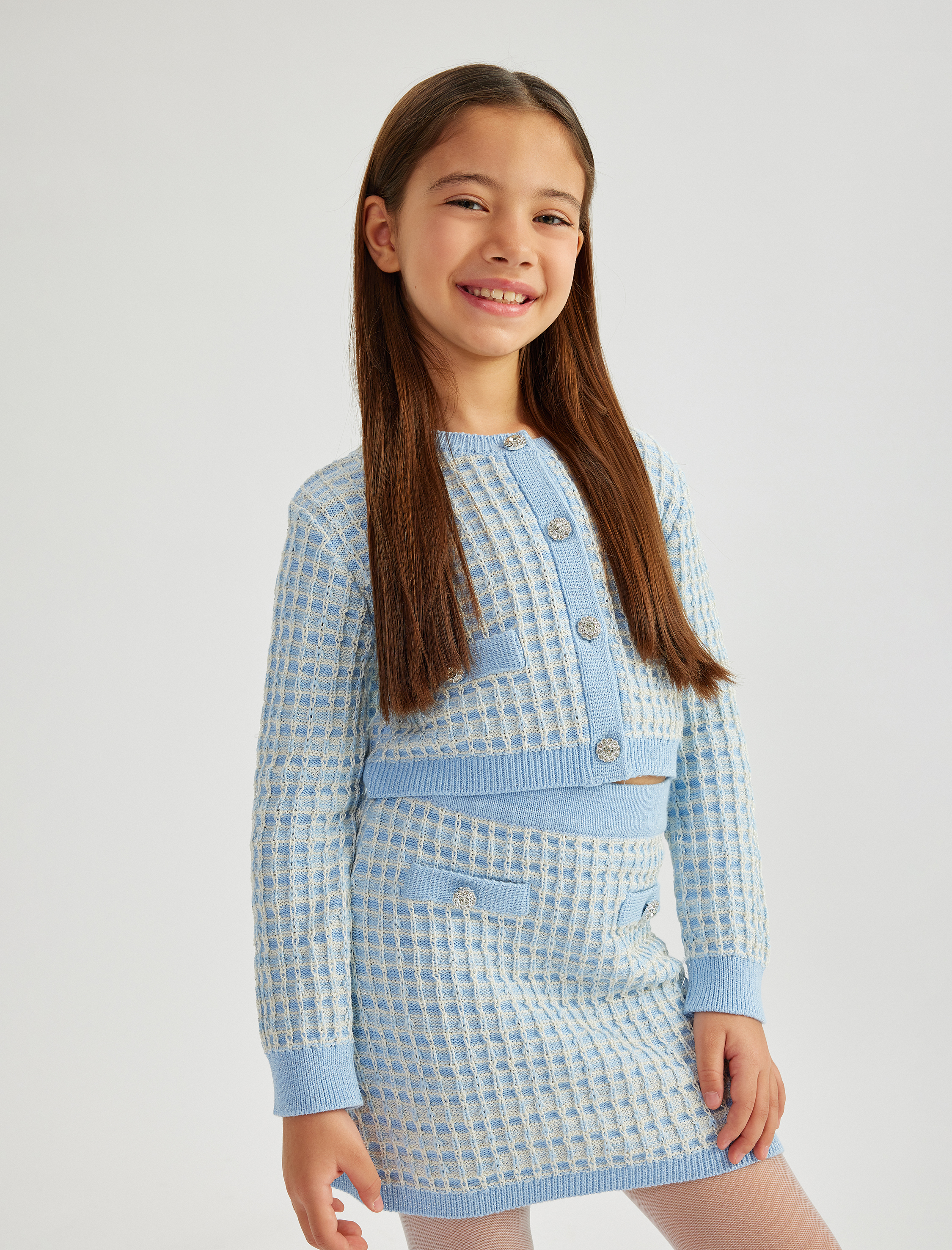 Kız Çocuk Düğme Detaylı Beli Lastikli A Kesim Triko Etek