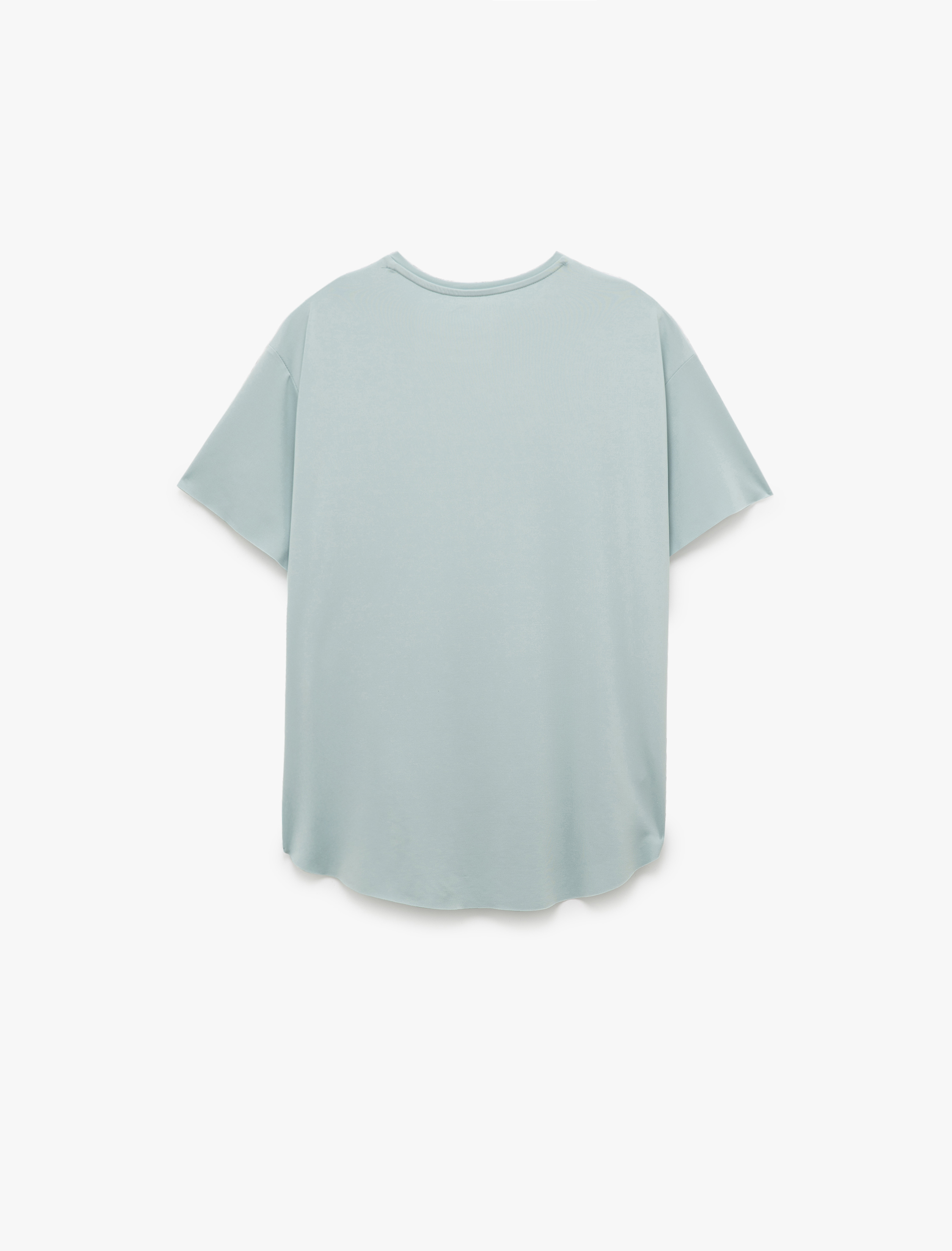   Yırtmaç Detaylı Bisiklet Yaka Baskılı Oversize Spor Tişört