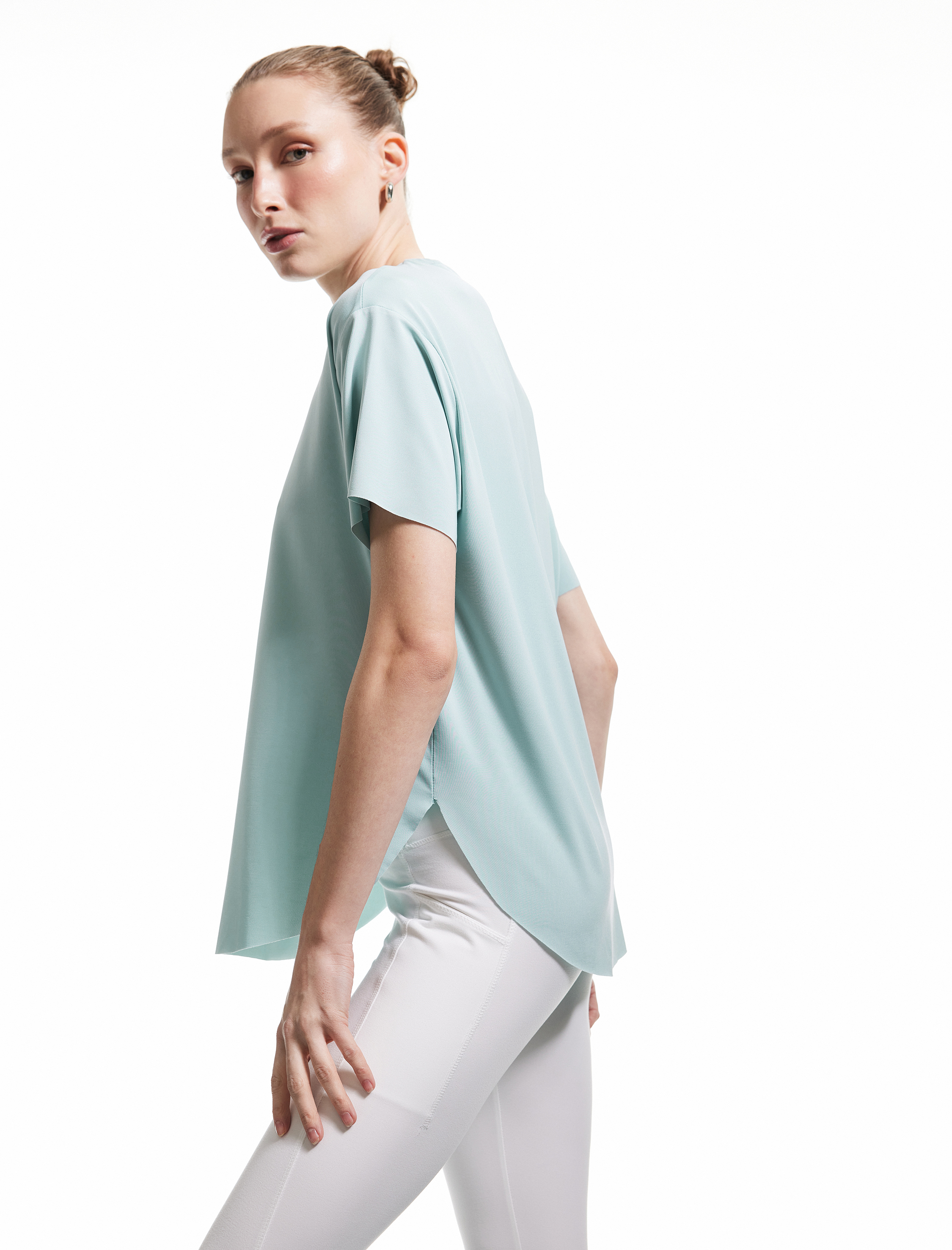   Yırtmaç Detaylı Bisiklet Yaka Baskılı Oversize Spor Tişört