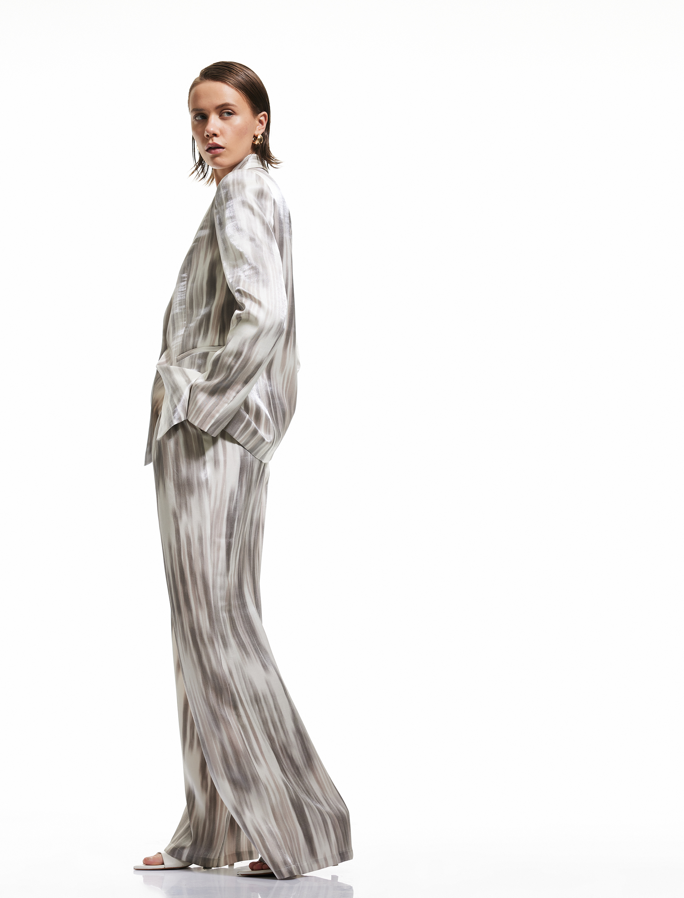   Renk Geçişli Desenli Cepli Saten Palazzo Pantolon