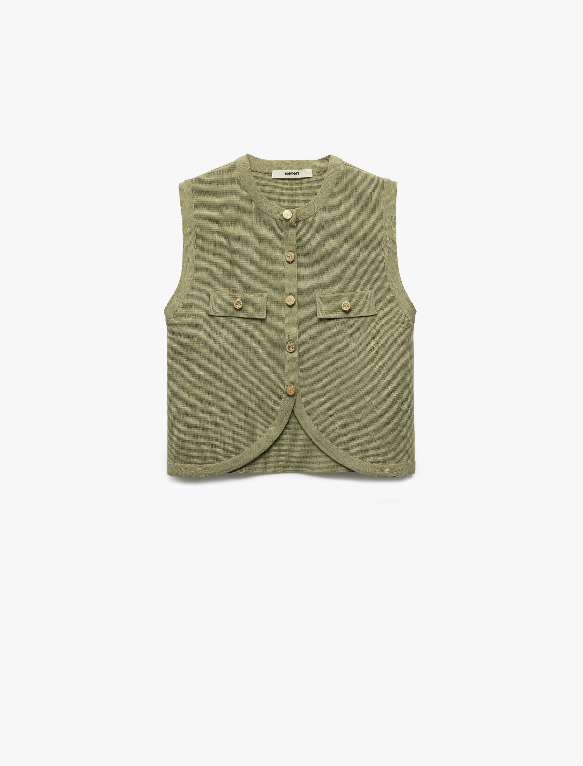   Aplike Detaylı Bisiklet Yaka Kolsuz Triko Yelek