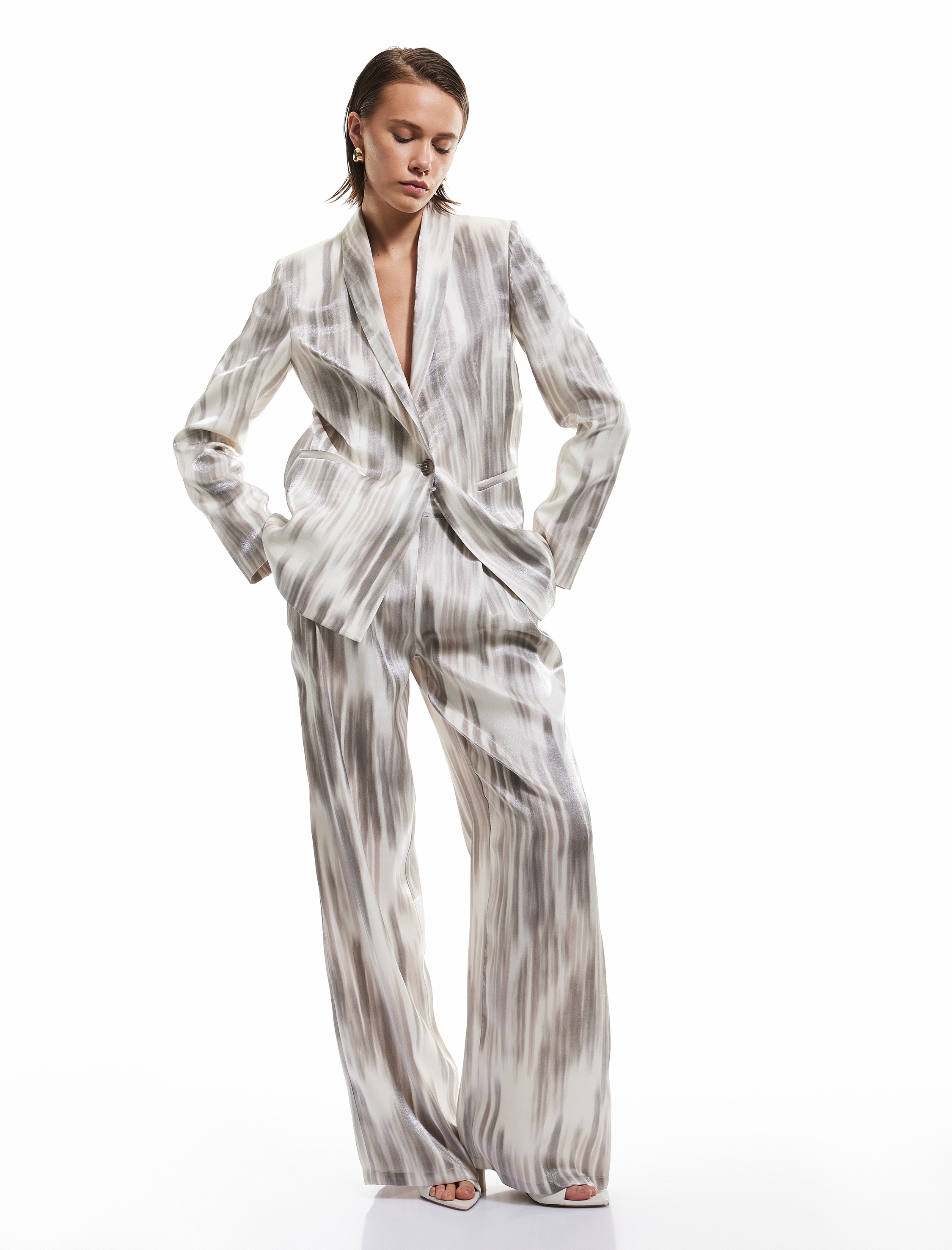   Renk Geçişli Desenli Cepli Saten Palazzo Pantolon