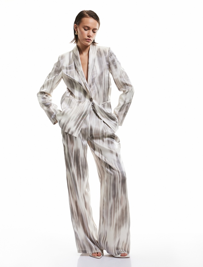  Renk Geçişli Desenli Cepli Saten Palazzo Pantolon