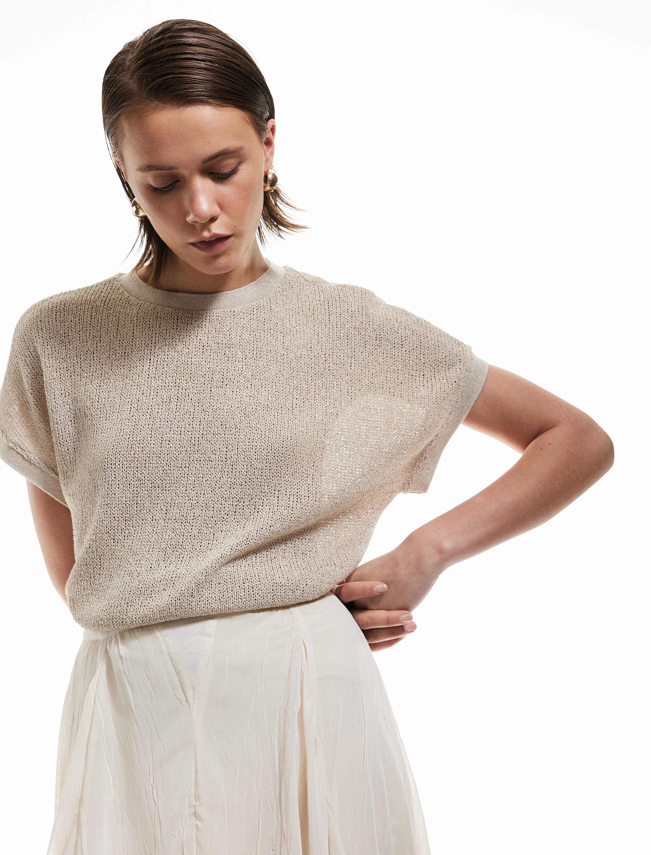   Kolsuz Bisiklet Yaka File Ajurlu Tişört