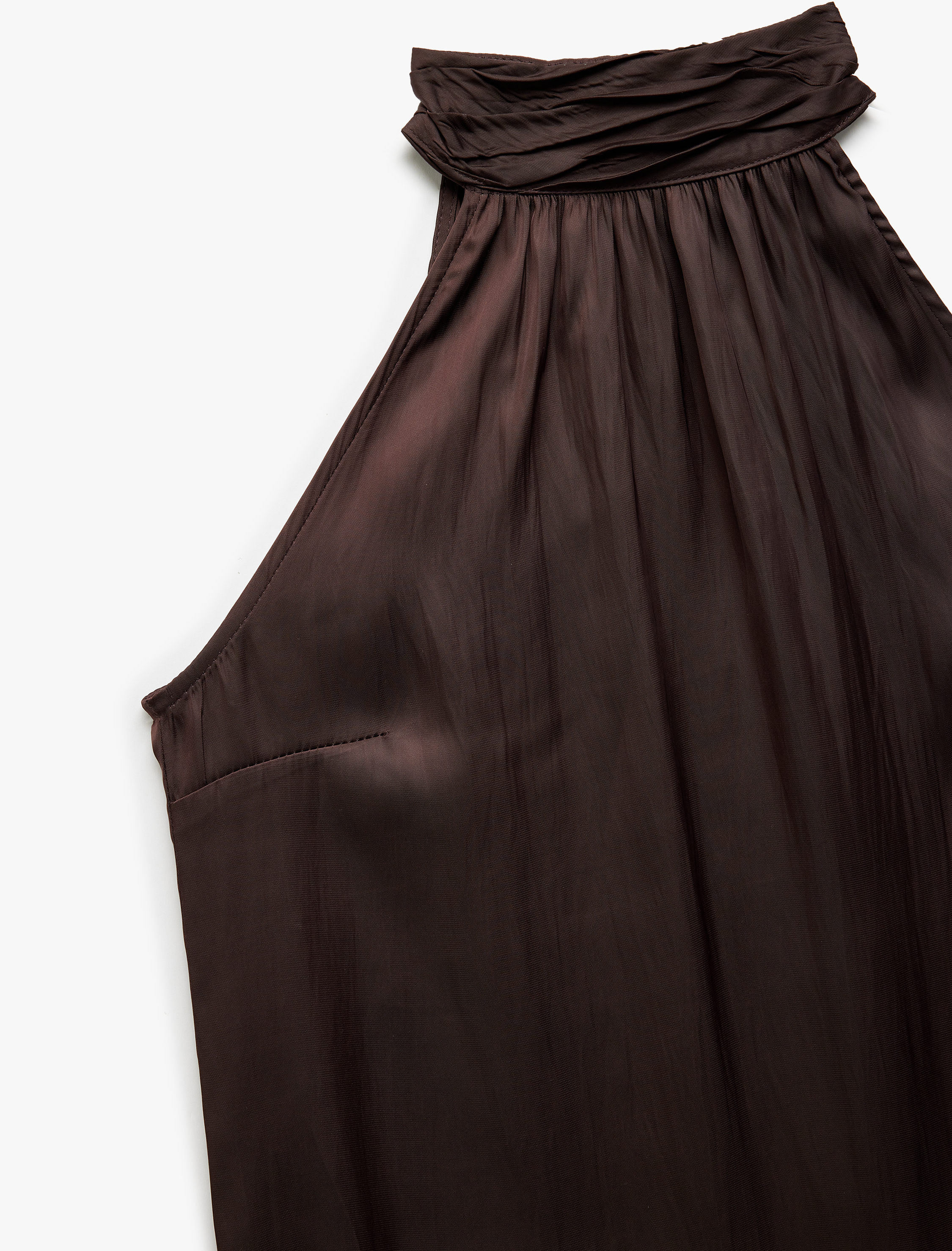   Asimetrik Kolsuz Halter Yaka Saten Bluz