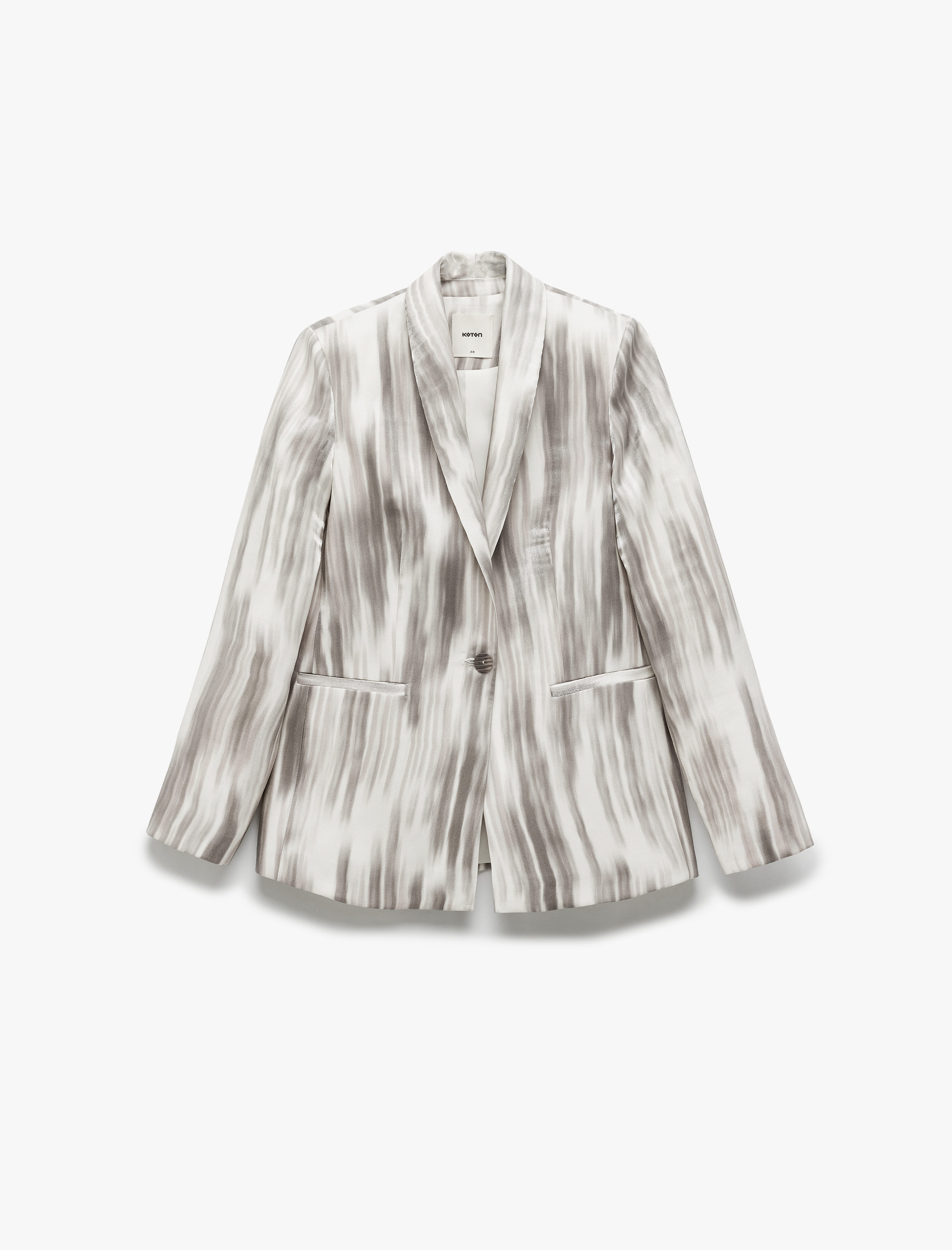   Renk Geçişli Desenli Cepli Uzun Kollu Saten Blazer Ceket