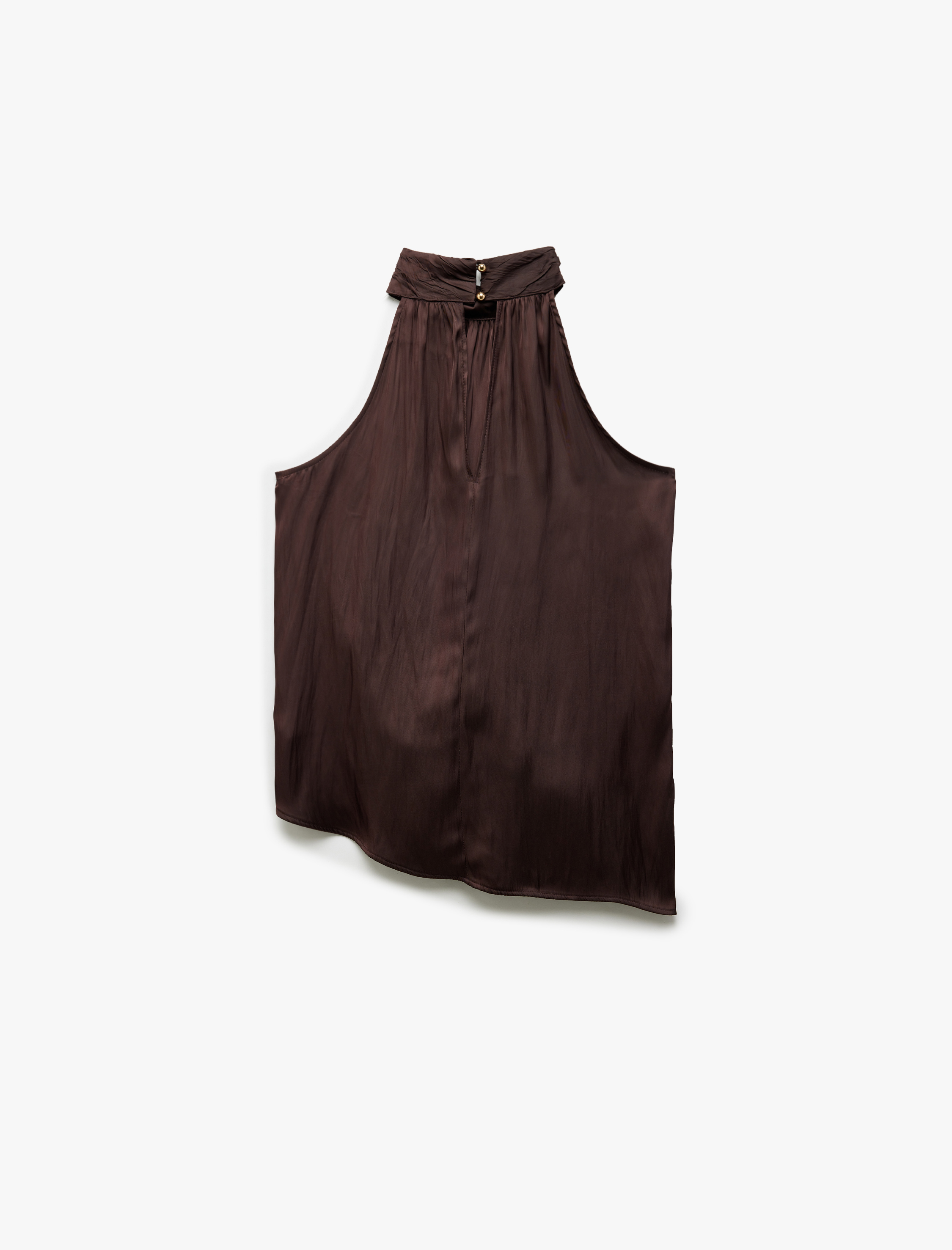   Asimetrik Kolsuz Halter Yaka Saten Bluz