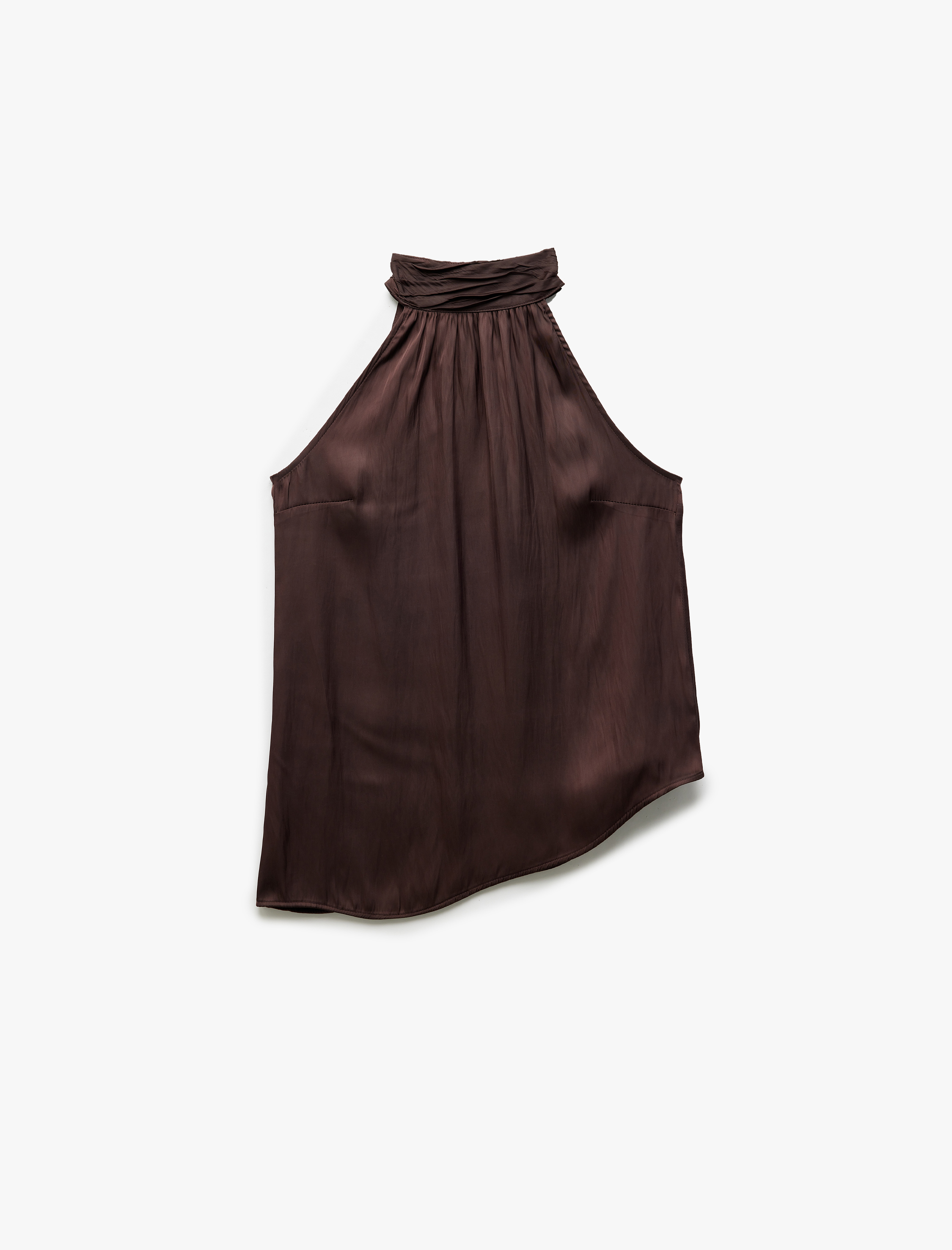   Asimetrik Kolsuz Halter Yaka Saten Bluz