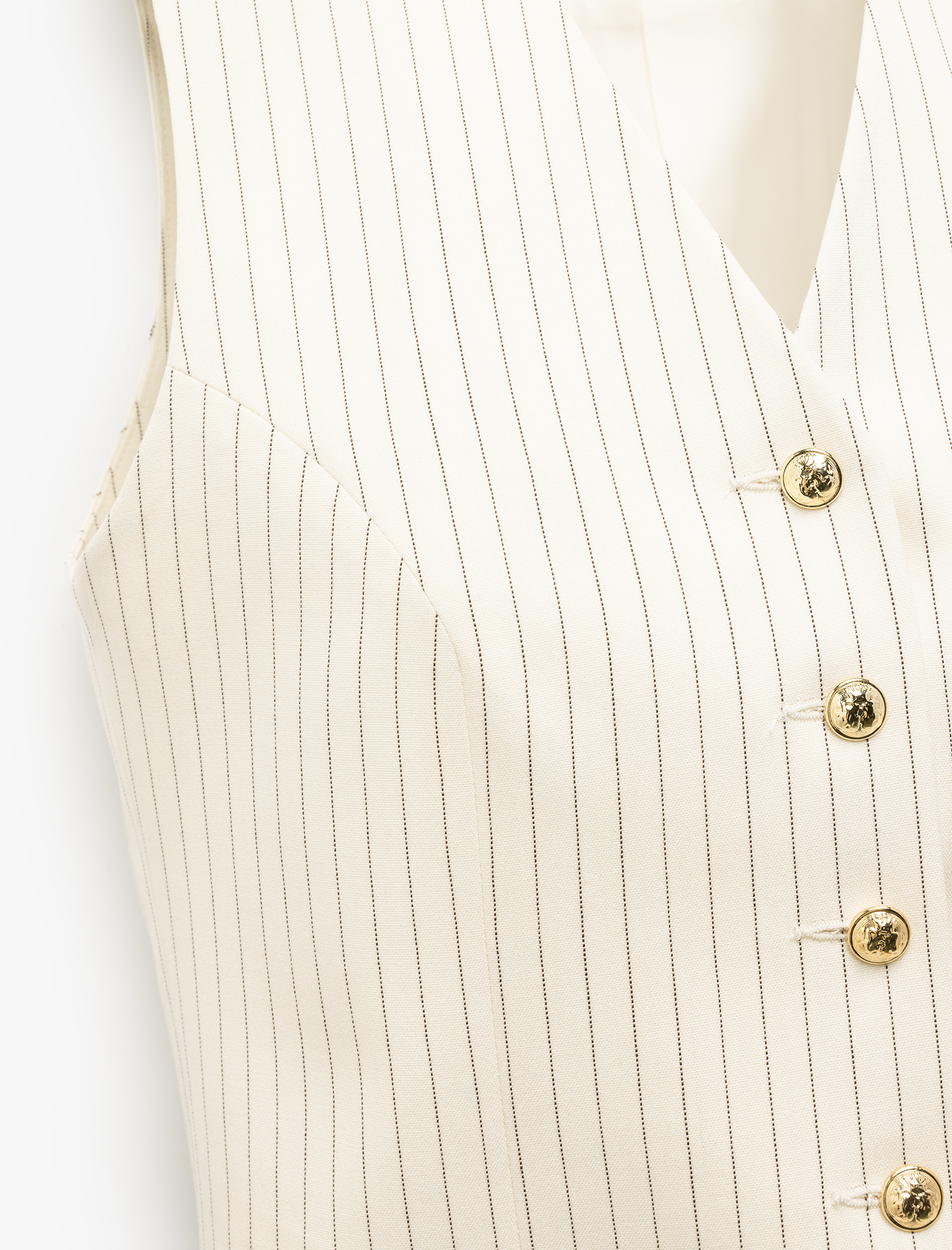   Kolsuz V Yaka Düğme Detaylı Çizgili Blazer Yelek