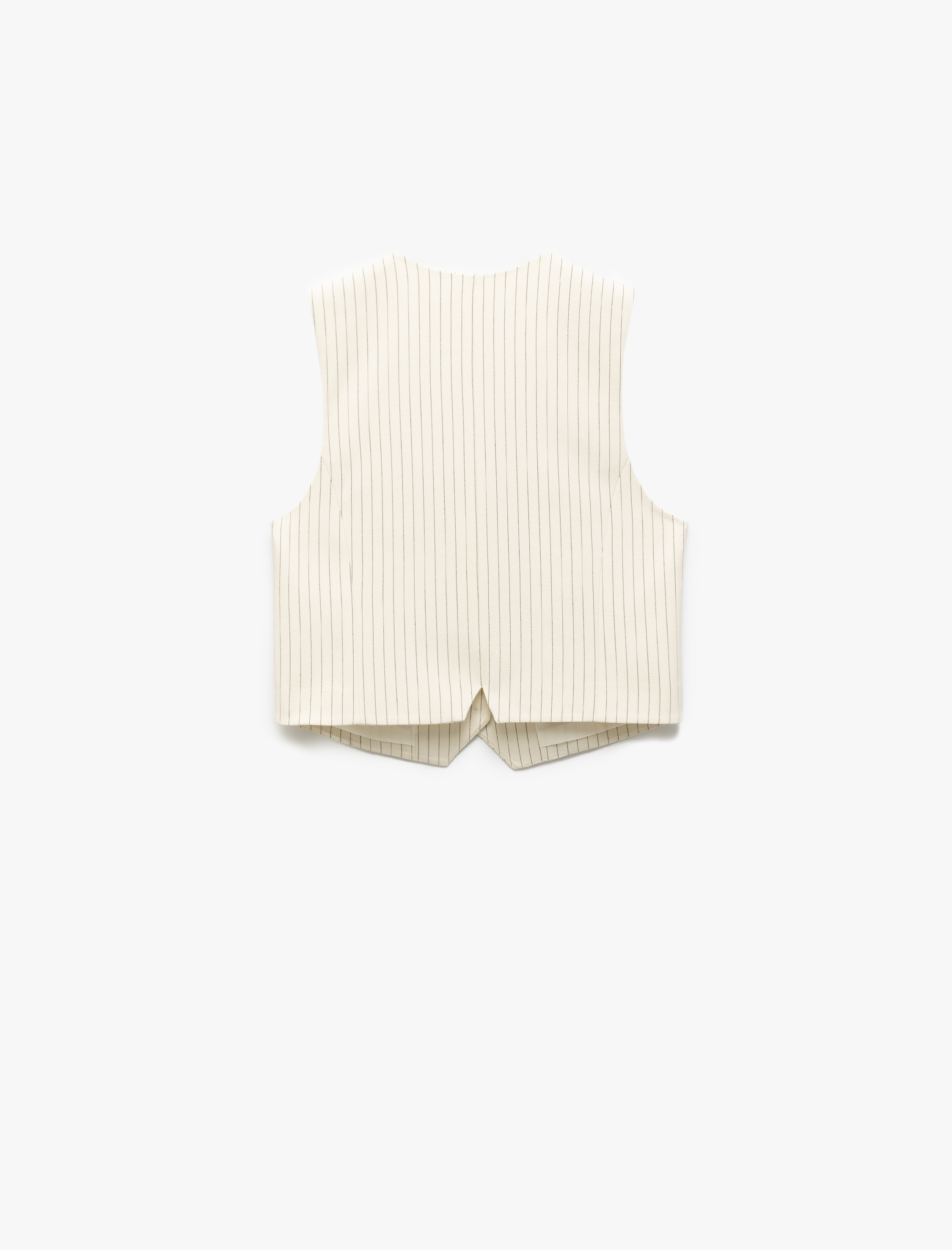   Kolsuz V Yaka Düğme Detaylı Çizgili Blazer Yelek