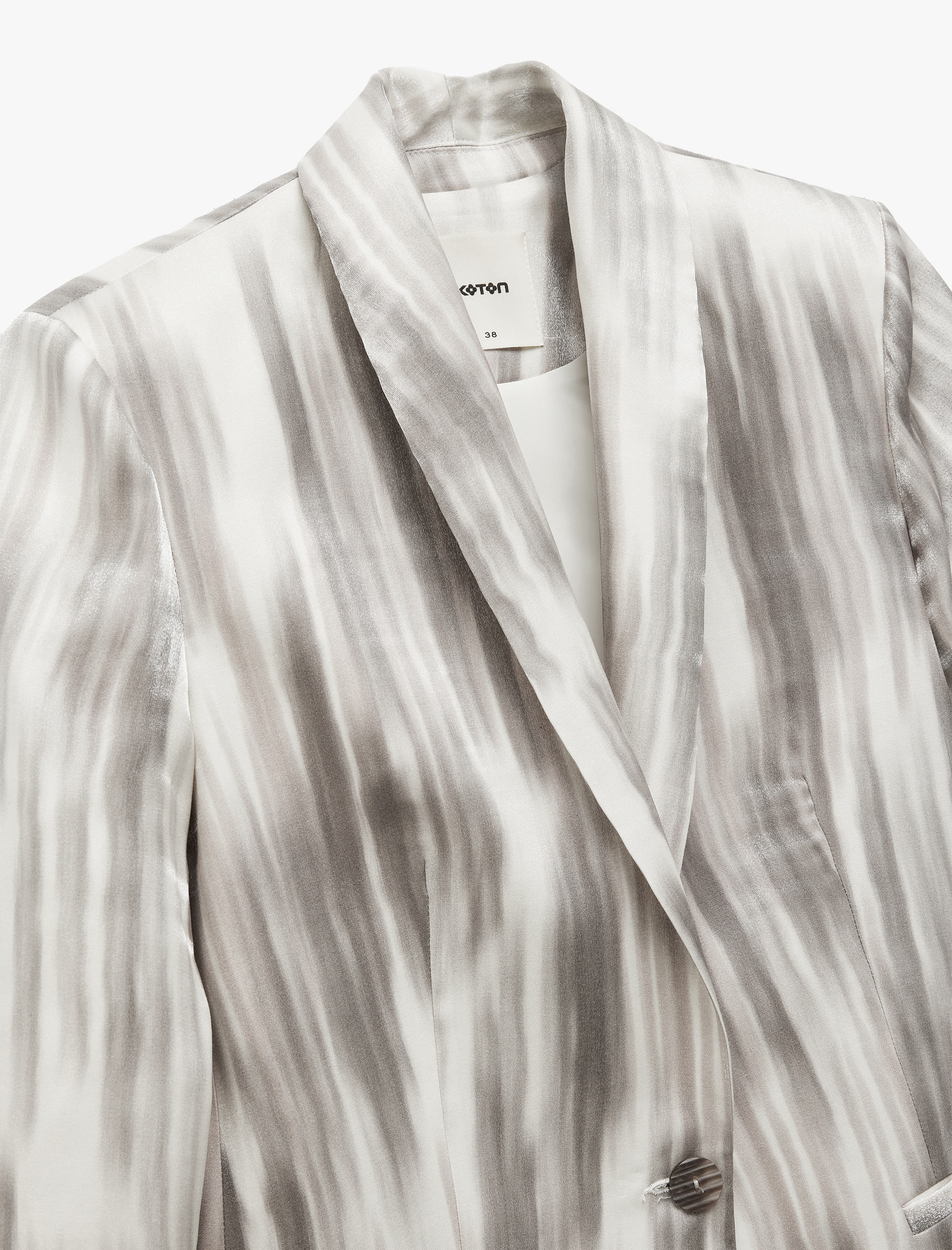   Renk Geçişli Desenli Cepli Uzun Kollu Saten Blazer Ceket