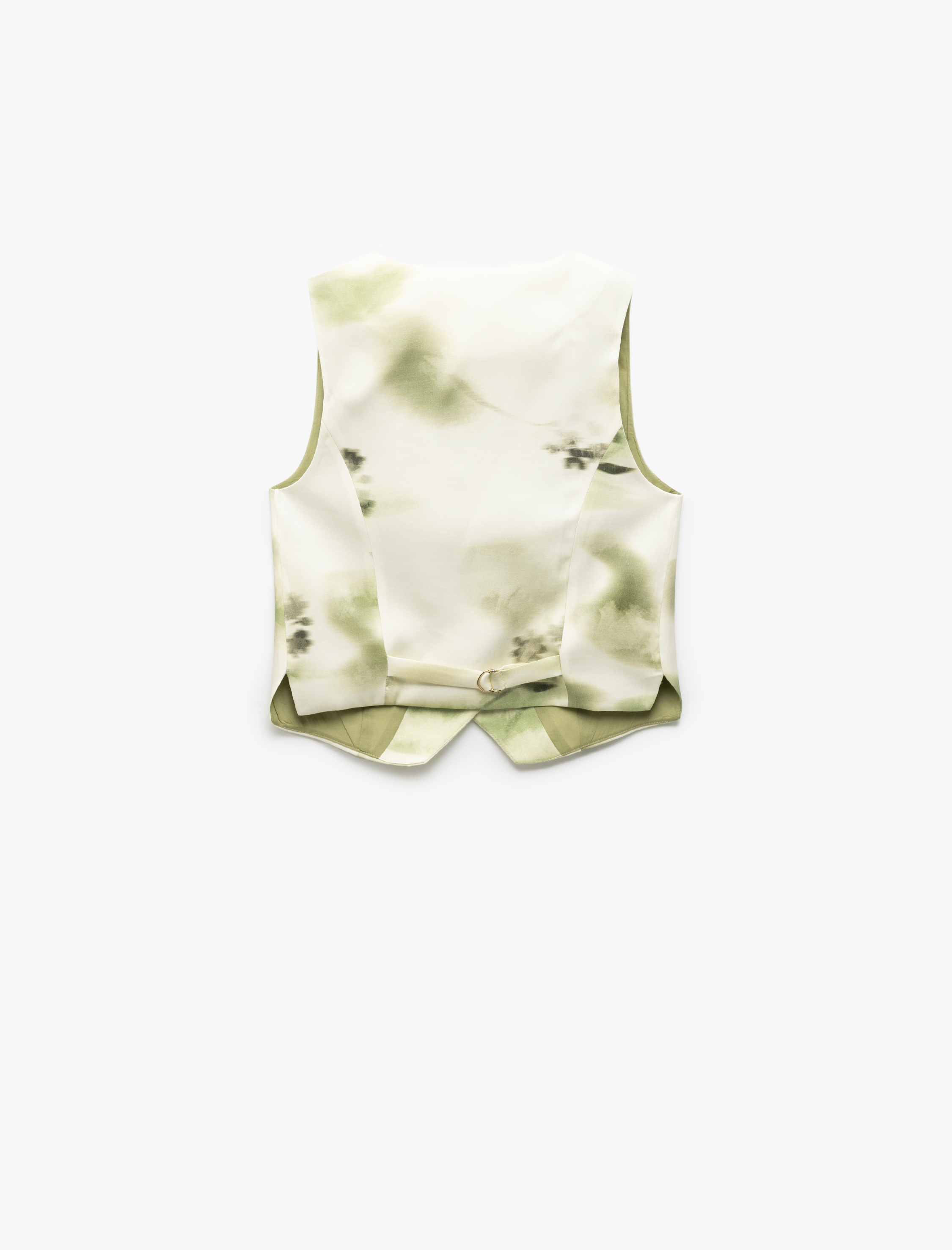 V Yaka Kolsuz Düğmeli Batik Desenli Saten Yelek