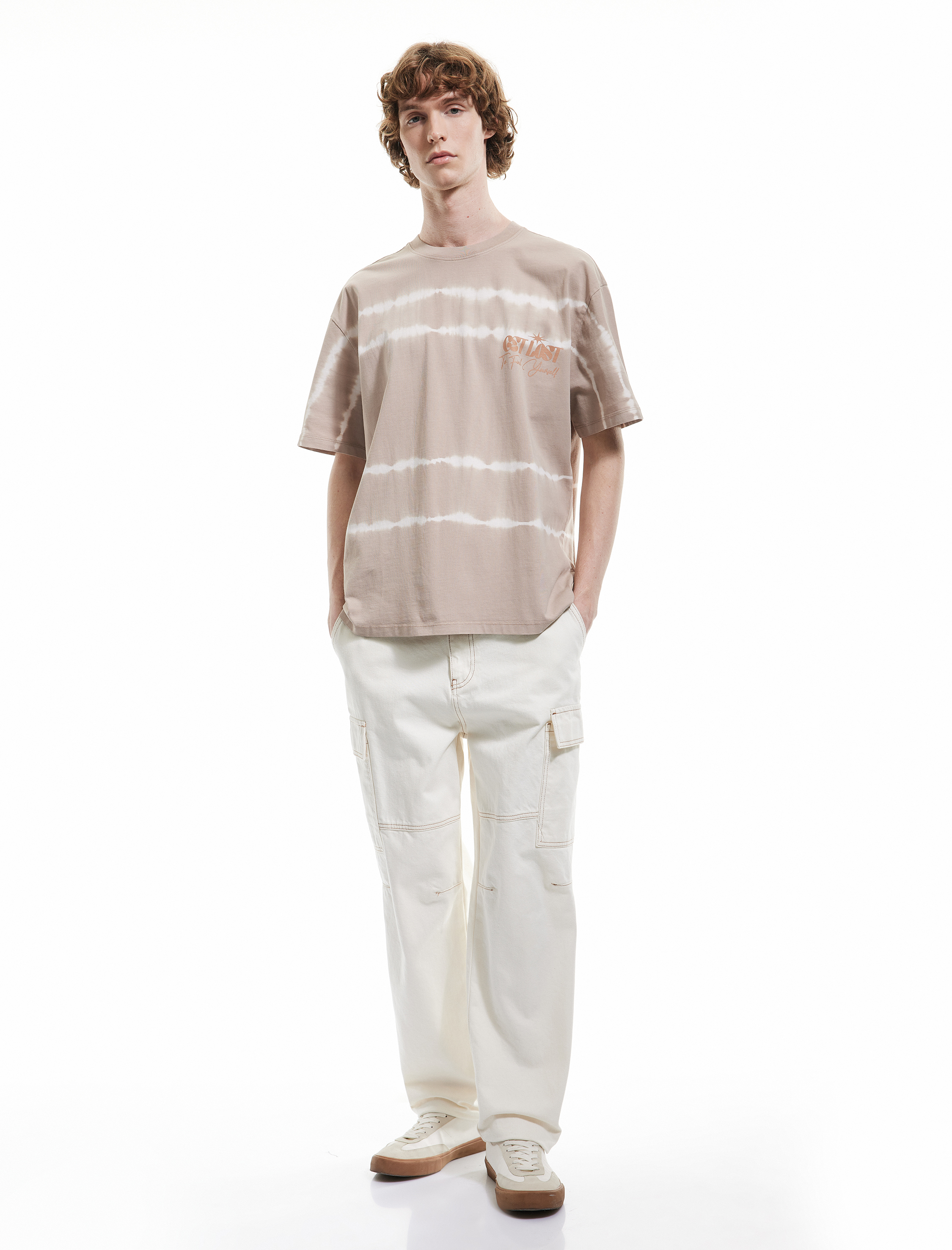   Kısa Kollu Bisiklet Yaka Baskılı Yıkamalı Pamuklu Oversize Tişört