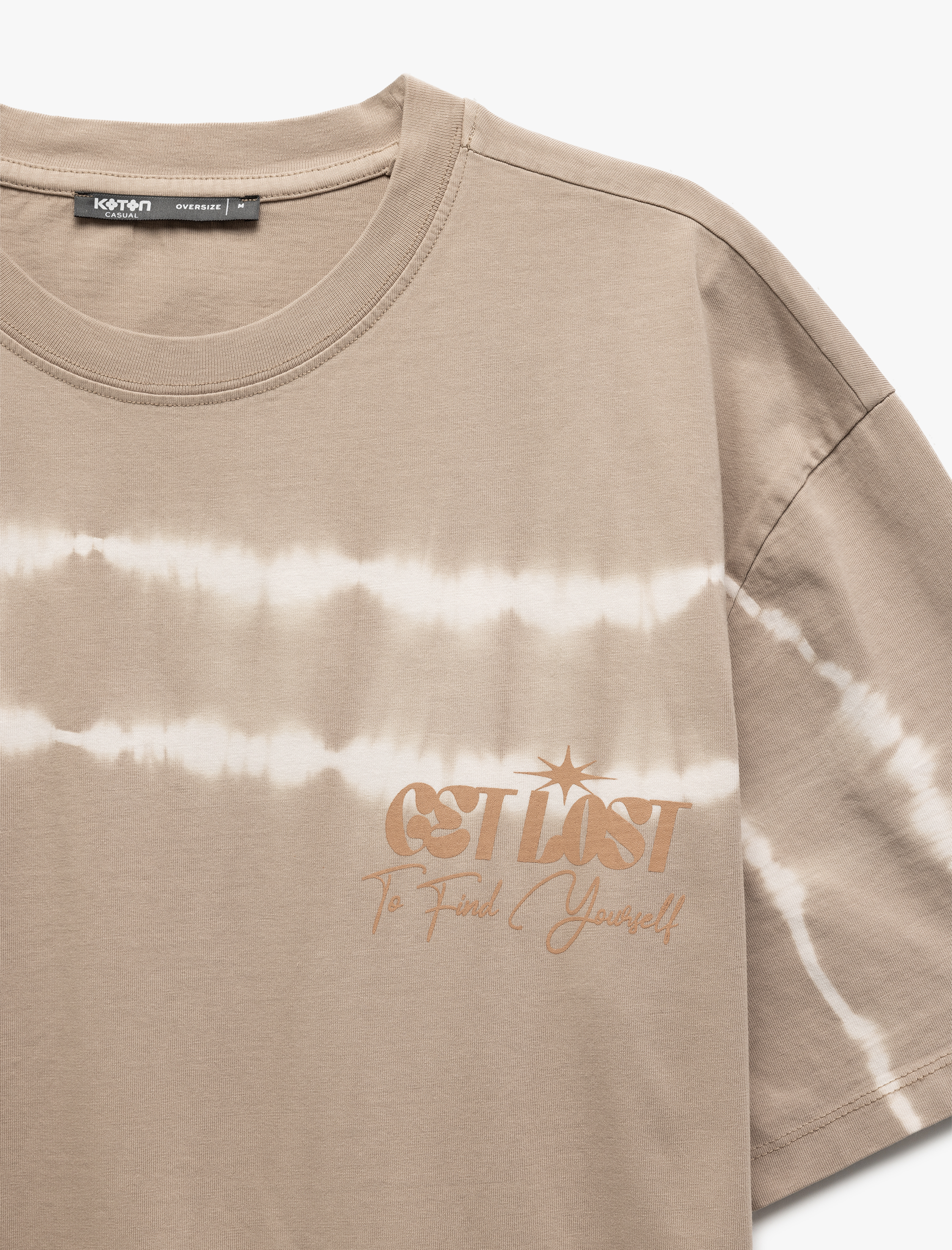   Kısa Kollu Bisiklet Yaka Baskılı Yıkamalı Pamuklu Oversize Tişört