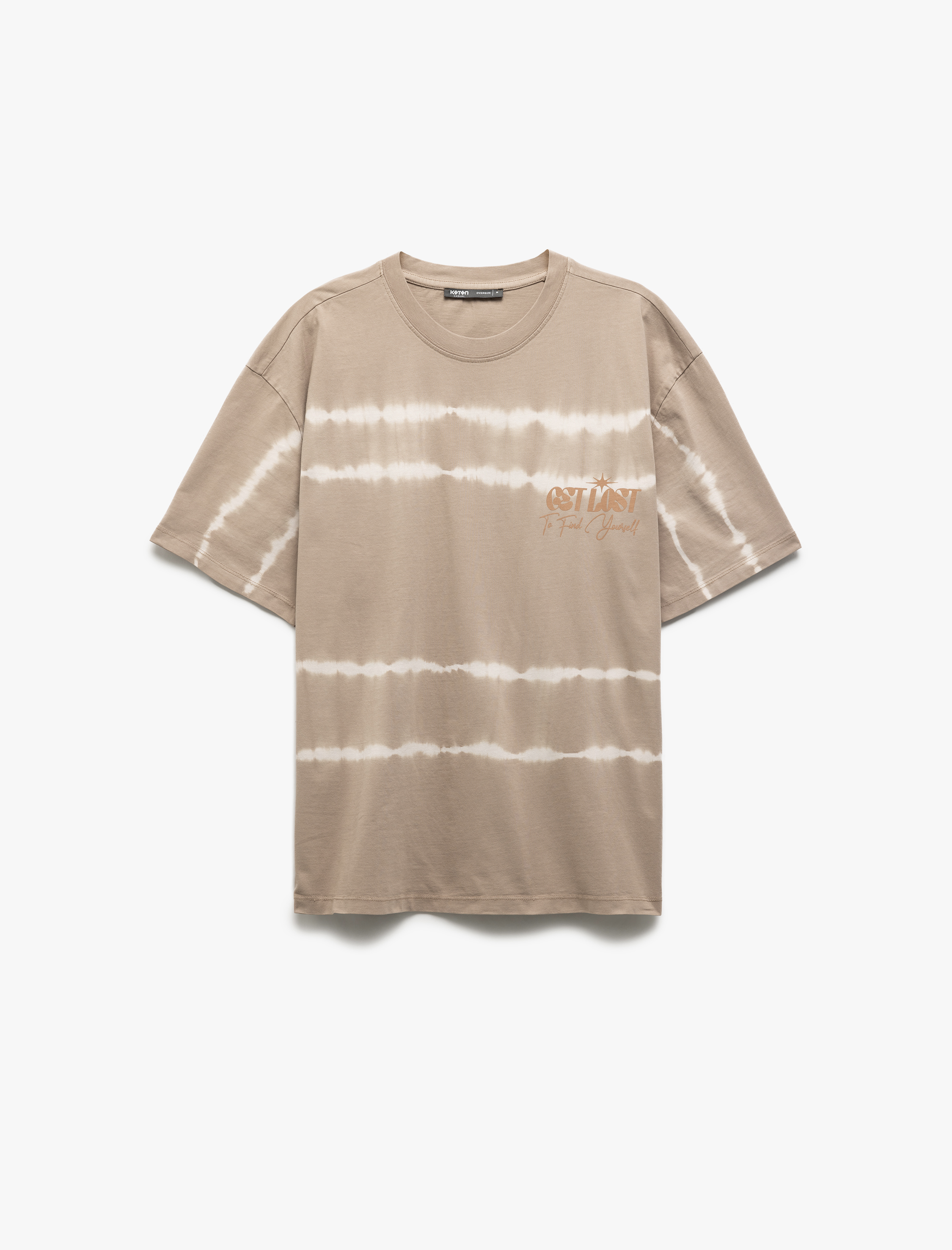   Kısa Kollu Bisiklet Yaka Baskılı Yıkamalı Pamuklu Oversize Tişört