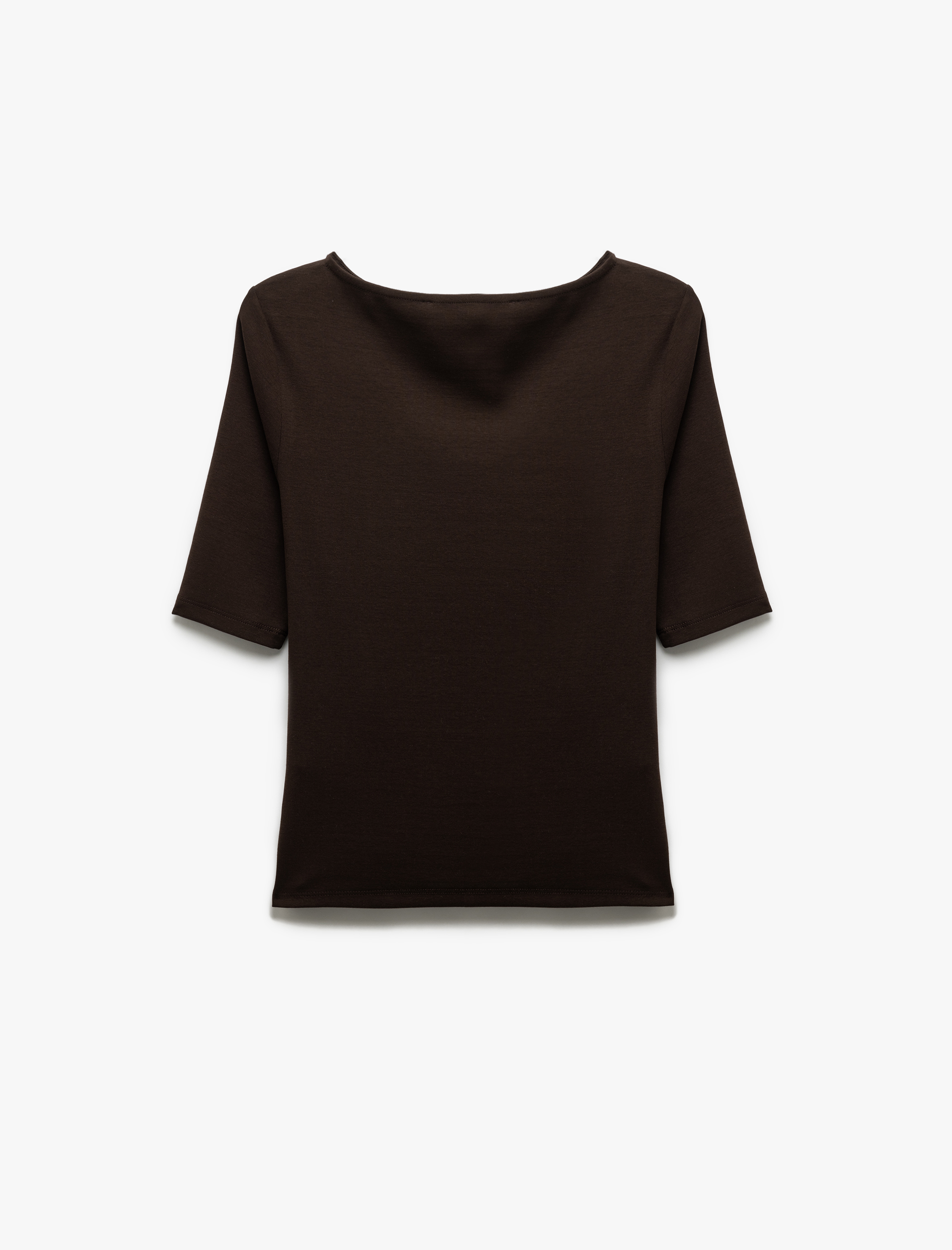   Drape Detaylı Pamuklu Kısa Kollu Yuvarlak Balerin Yaka Tişört