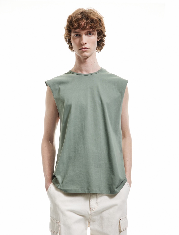  Pamuklu Bisiklet Yaka Basic Kolsuz Tişört