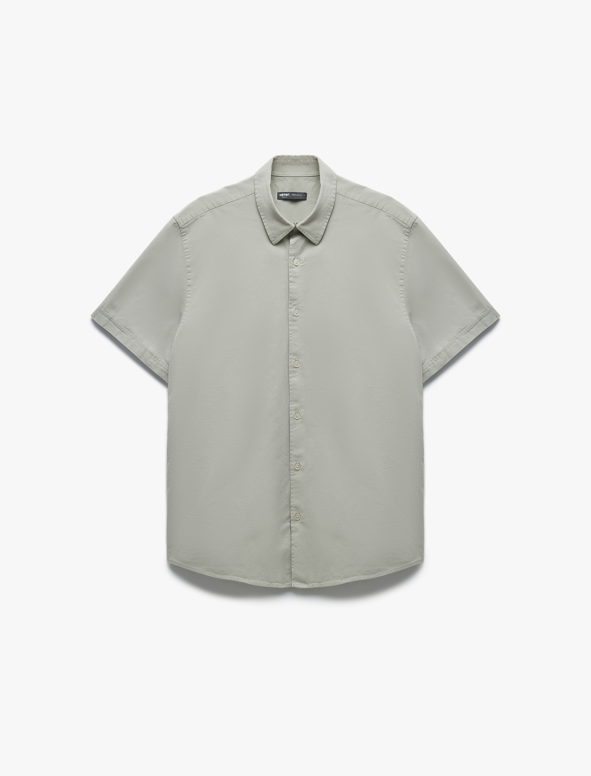   Klasik Yaka Pamuklu Düğmeli Regular Fit Kıvırmalı Kısa Kollu Gömlek