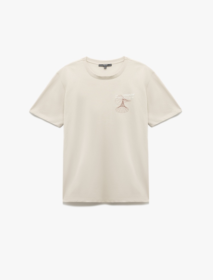  Pamuklu Kısa Kollu Regular Fit Bisiklet Yaka Baskılı T-Shirt