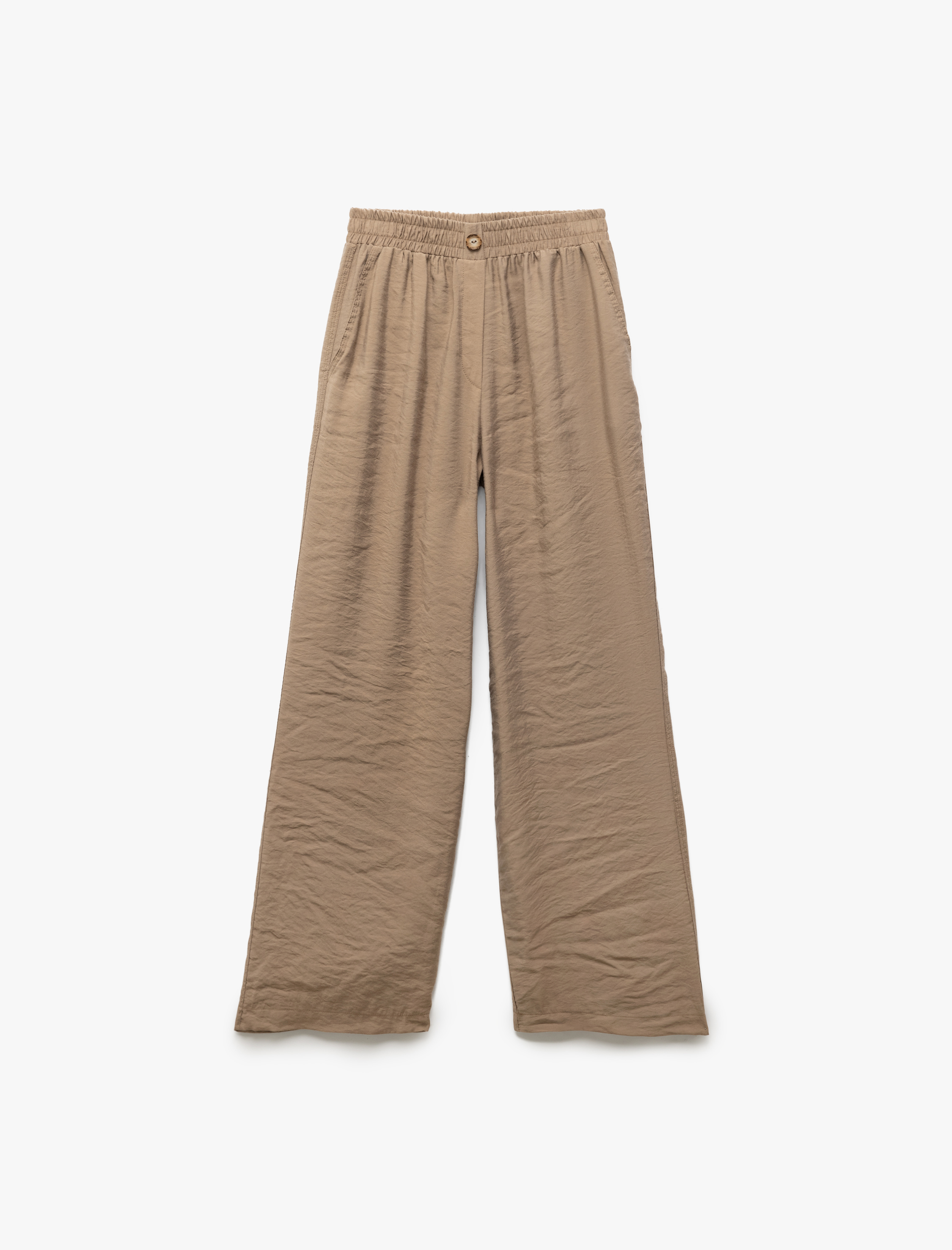   Modal Kumaş Düğmeli Yan Cepli Düz Bol Paça Pantolon