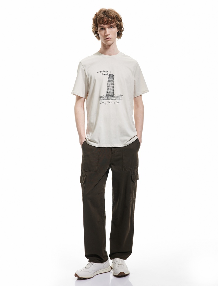  Bisiklet Yaka Regular Fit Kısa Kollu Pamuklu Baskılı Tişört