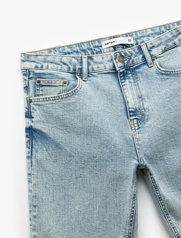 Pamuklu Slim Fit Katlamalı Paça Bermuda Jean Şort_5