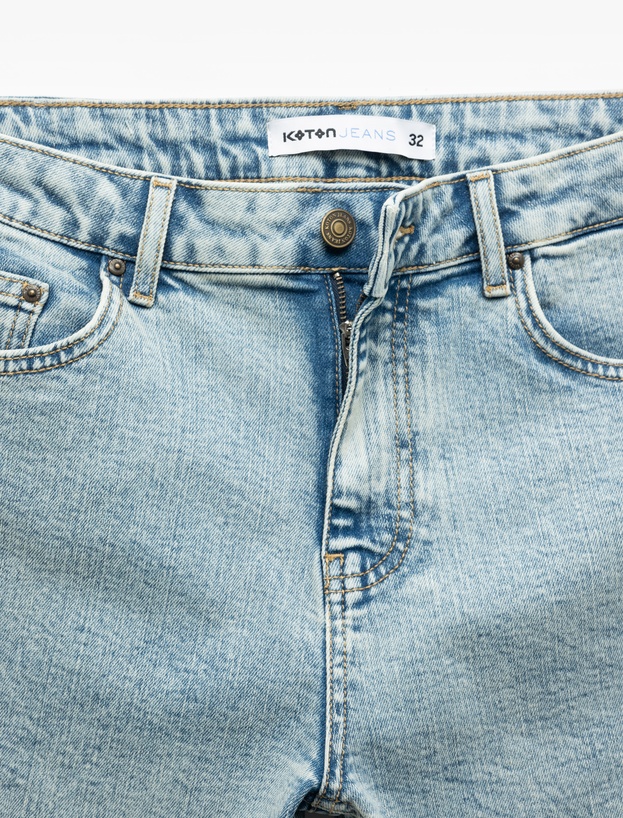 Pamuklu Slim Fit Katlamalı Paça Bermuda Jean Şort_6