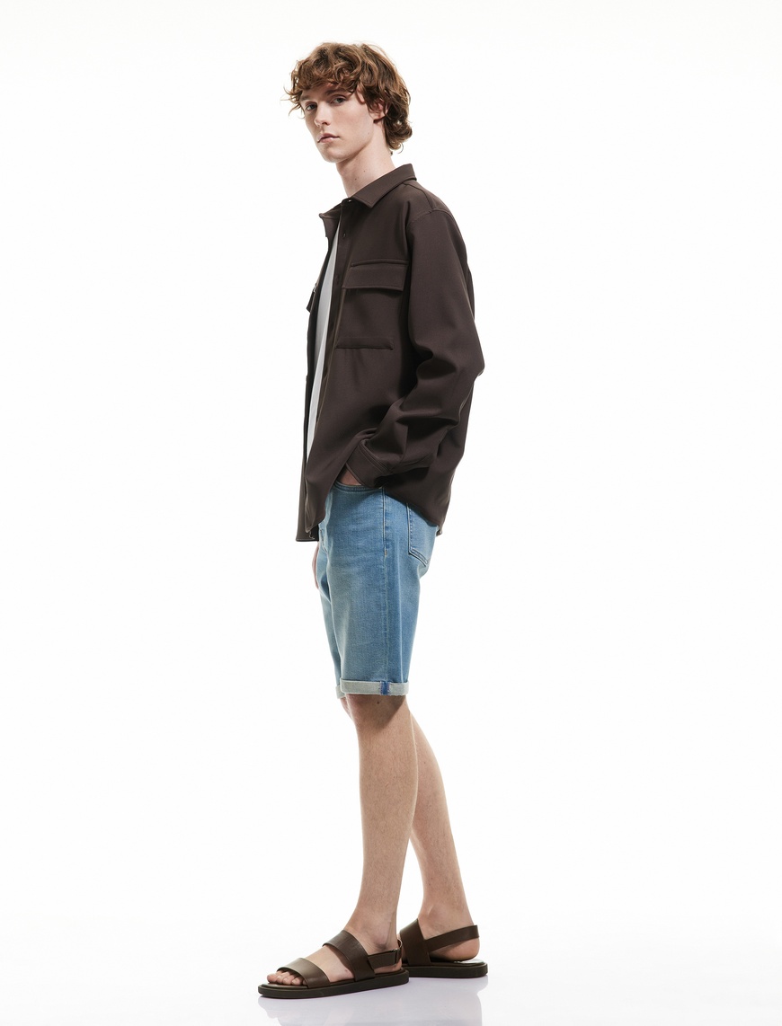   Katlamalı Paça Bermuda Slim Fit Denim Şort