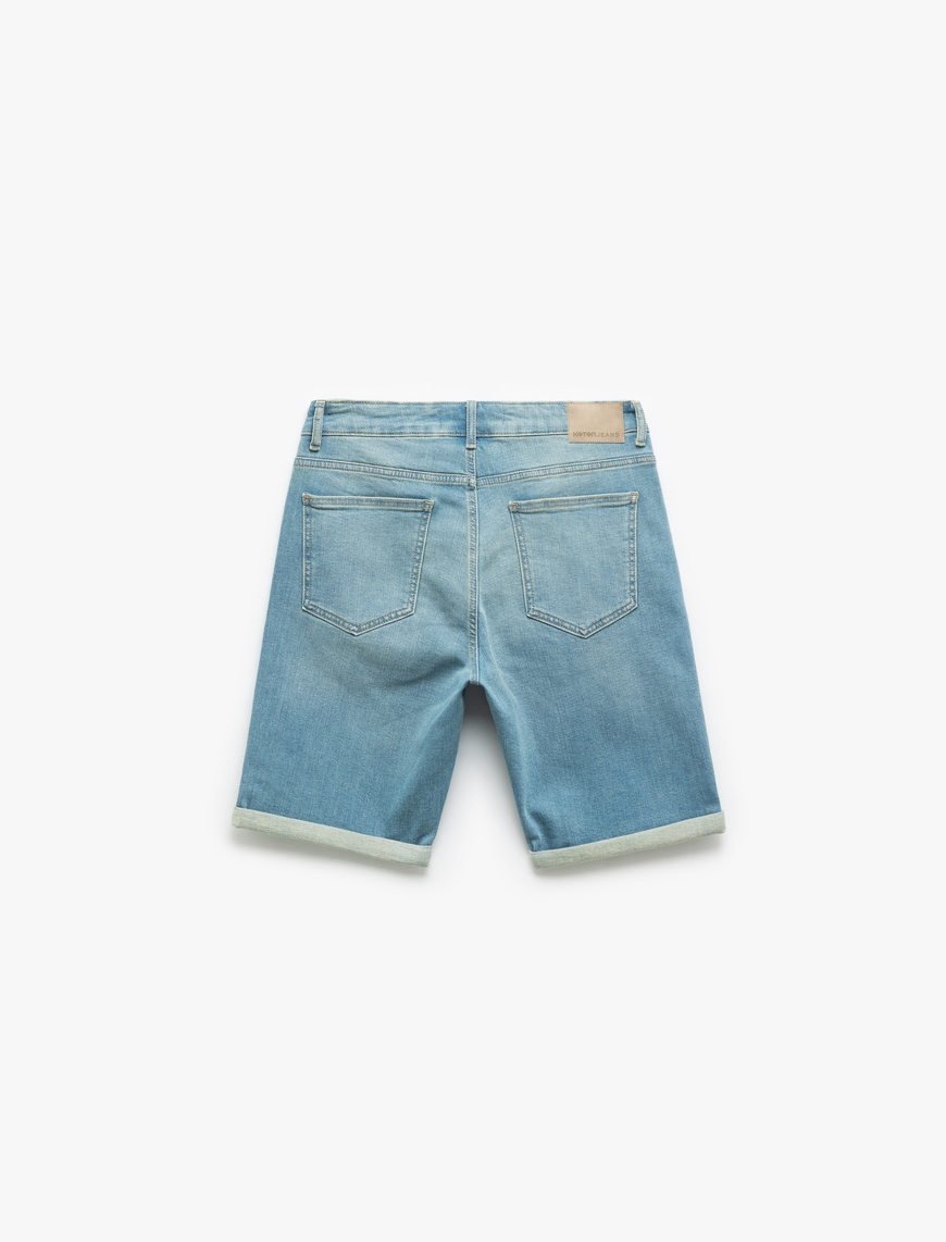   Katlamalı Paça Bermuda Slim Fit Denim Şort
