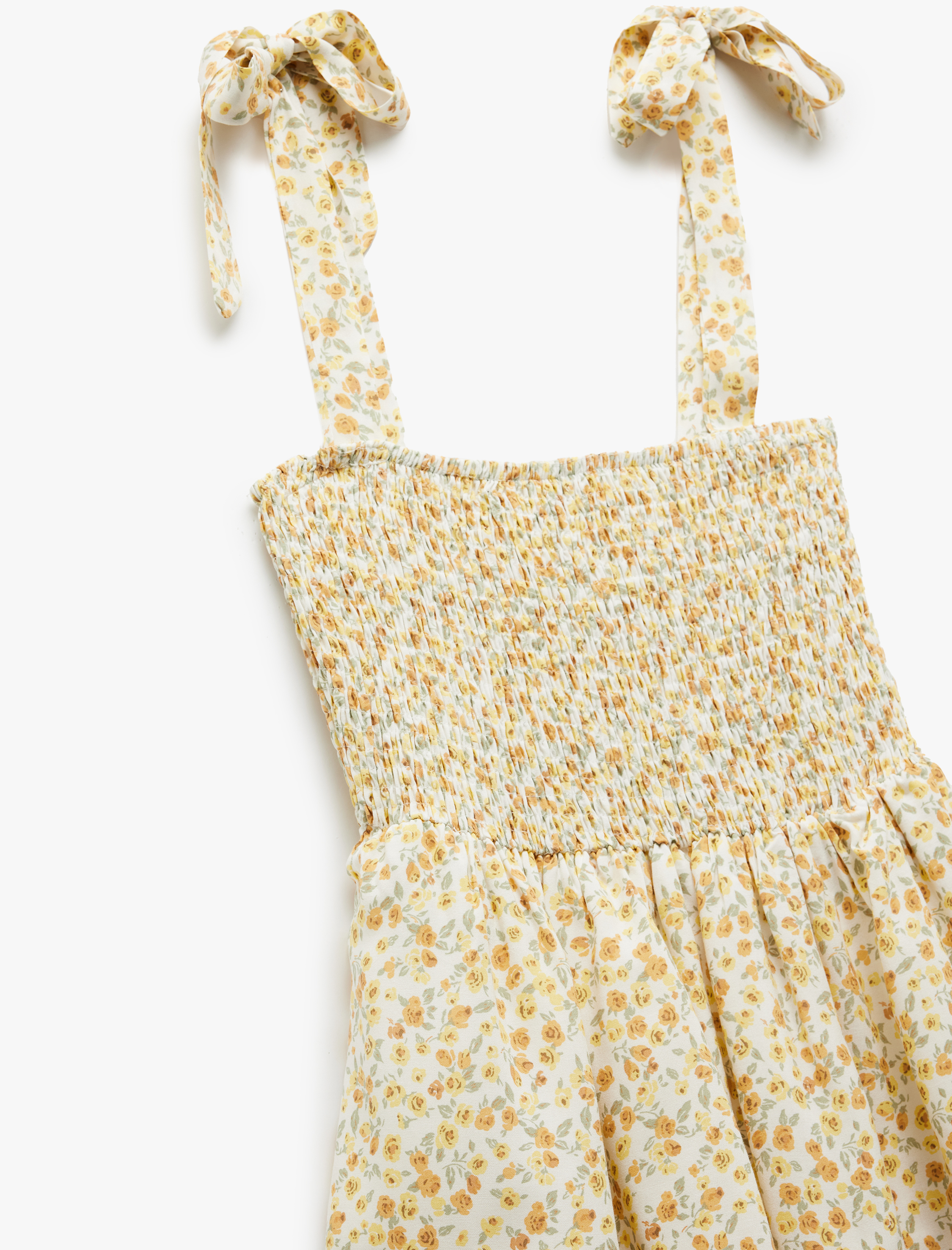   Fiyonklu Askılı Katlı Gipeli U Yaka Çiçekli Viskon Midi Elbise