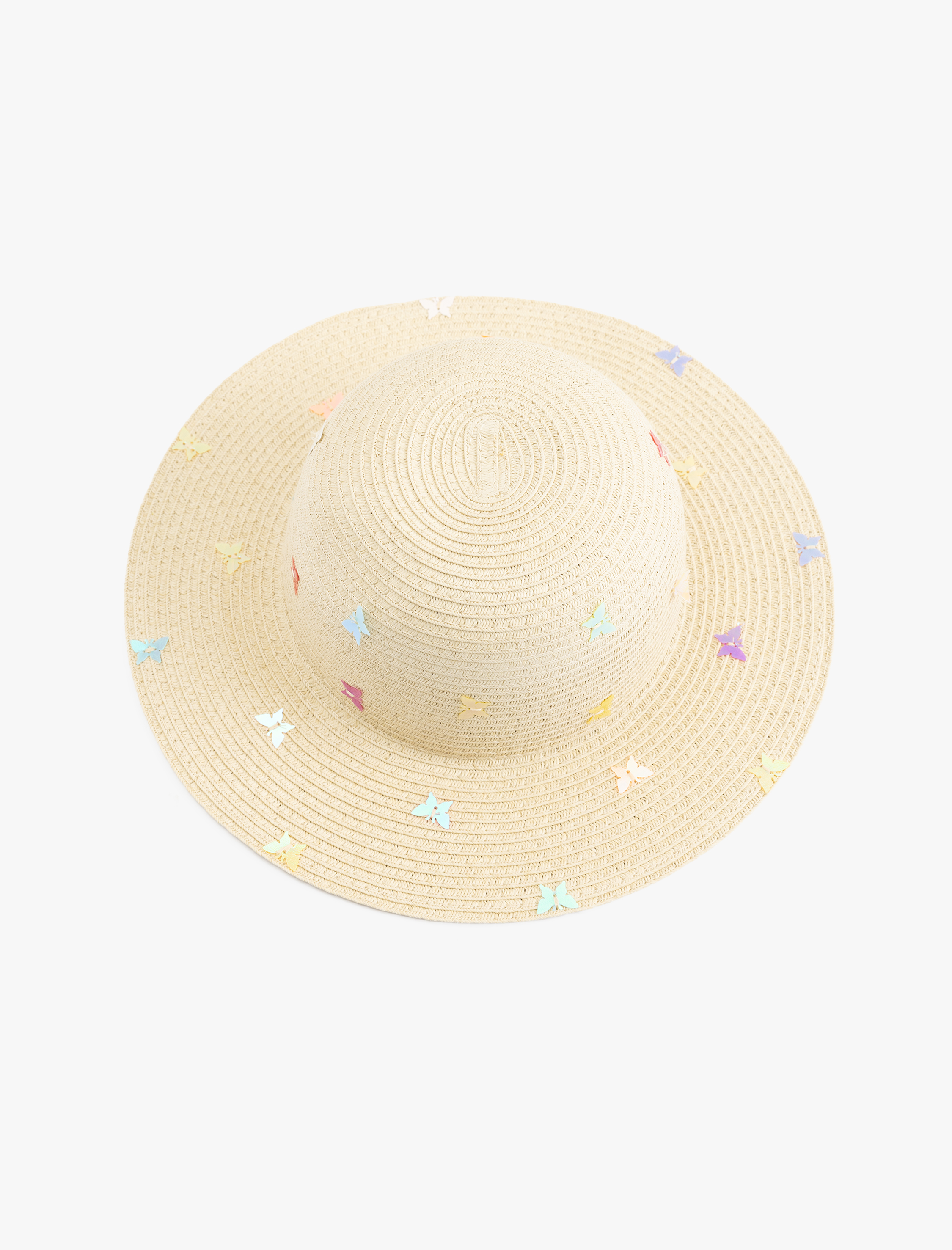  Kız Çocuk Kelebekli Hasır Şapka