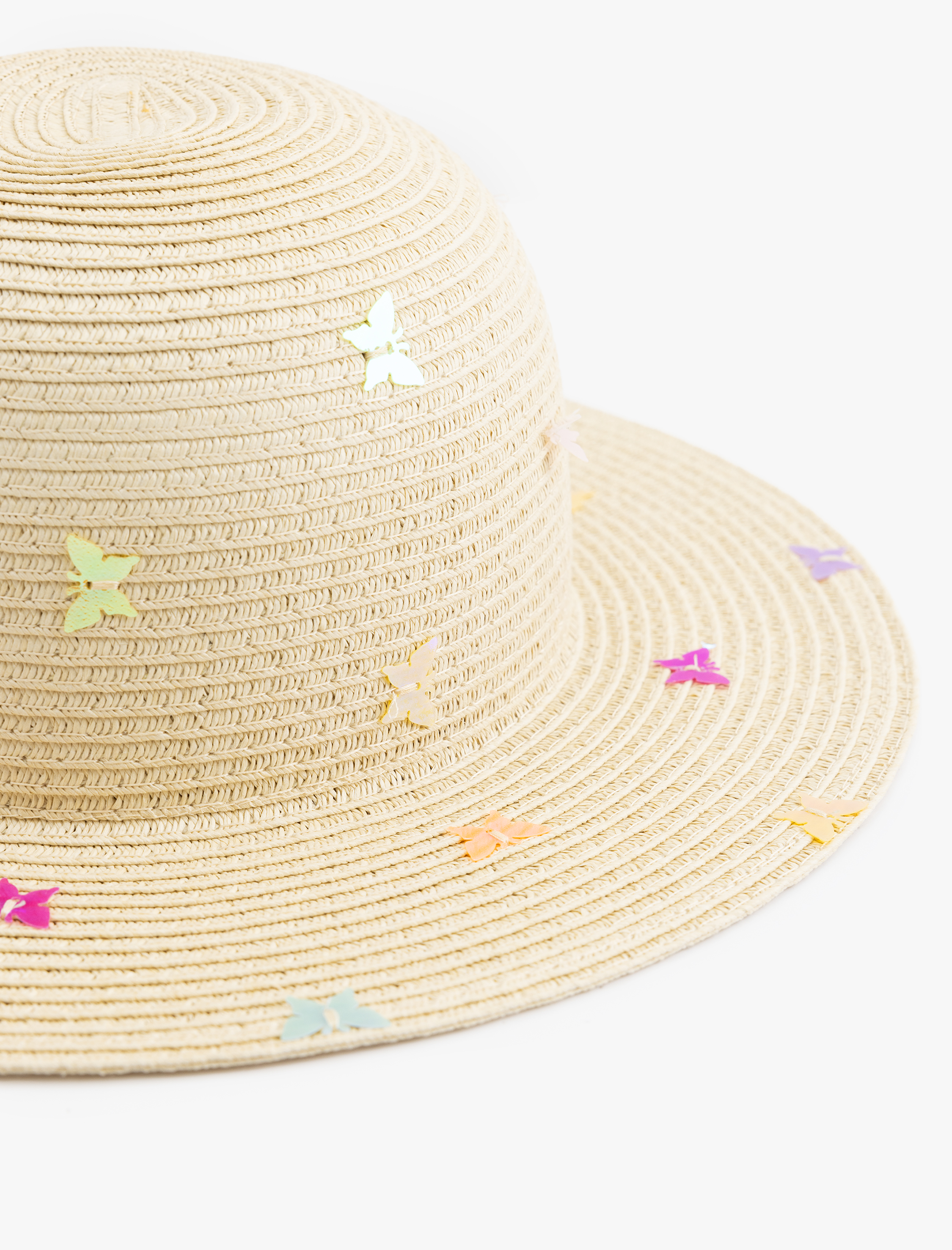  Kız Çocuk Kelebekli Hasır Şapka