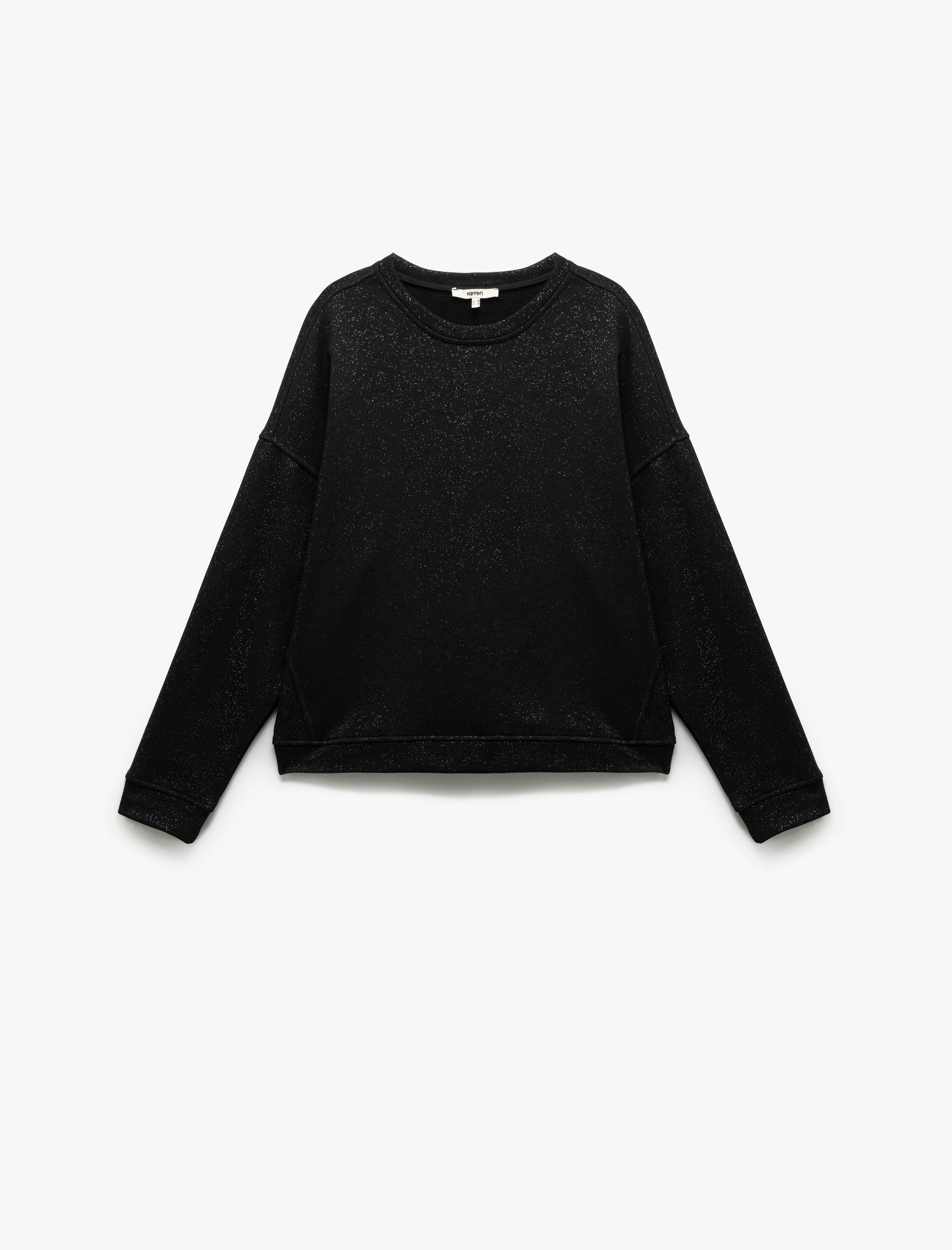   Üç İplik Şardonlu Bisiklet Yaka Uzun Kollu Parıltılı Sweatshirt