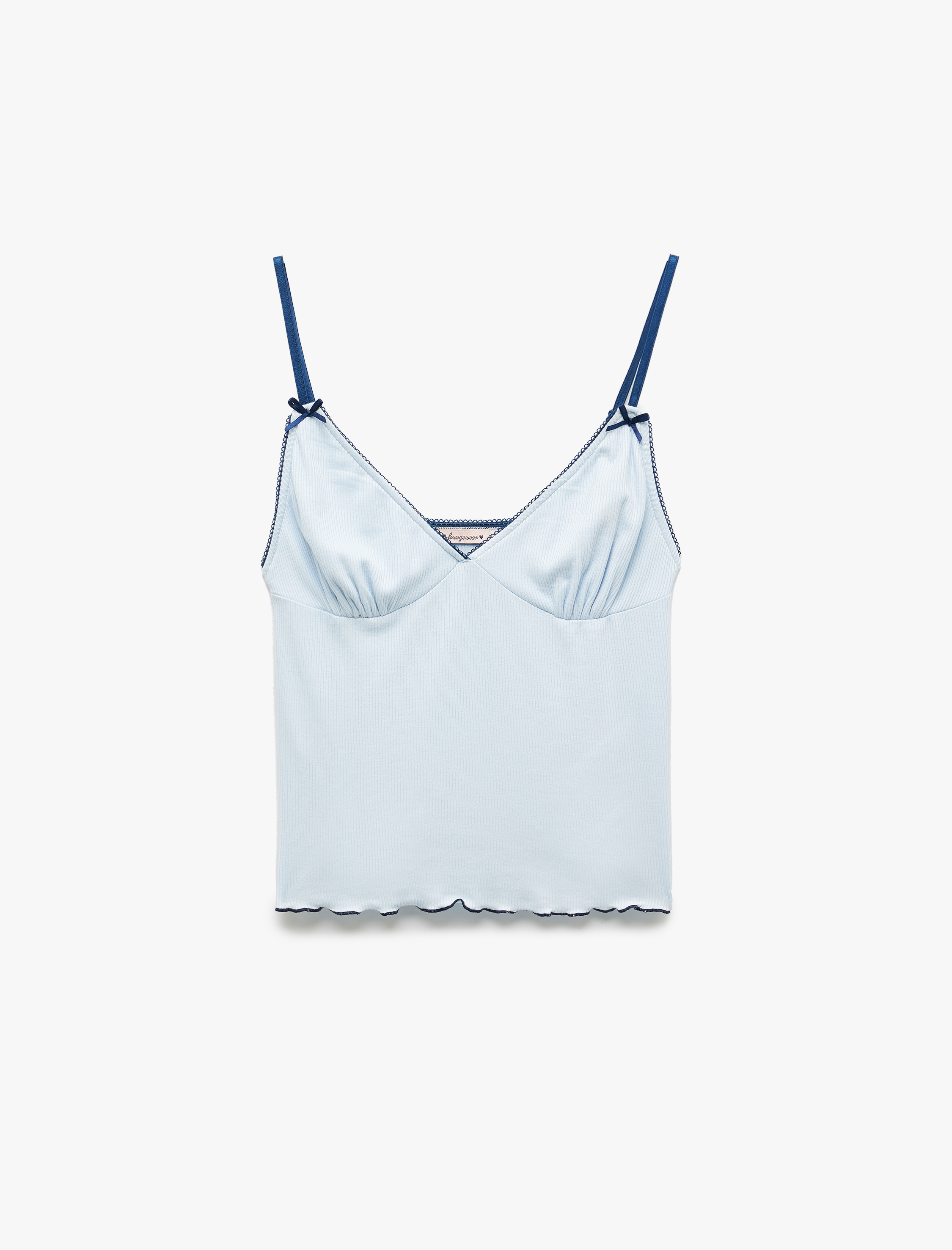   Viskon Kumaş Fiyonk Detaylı İnce Askılı V Yaka Pijama Üstü