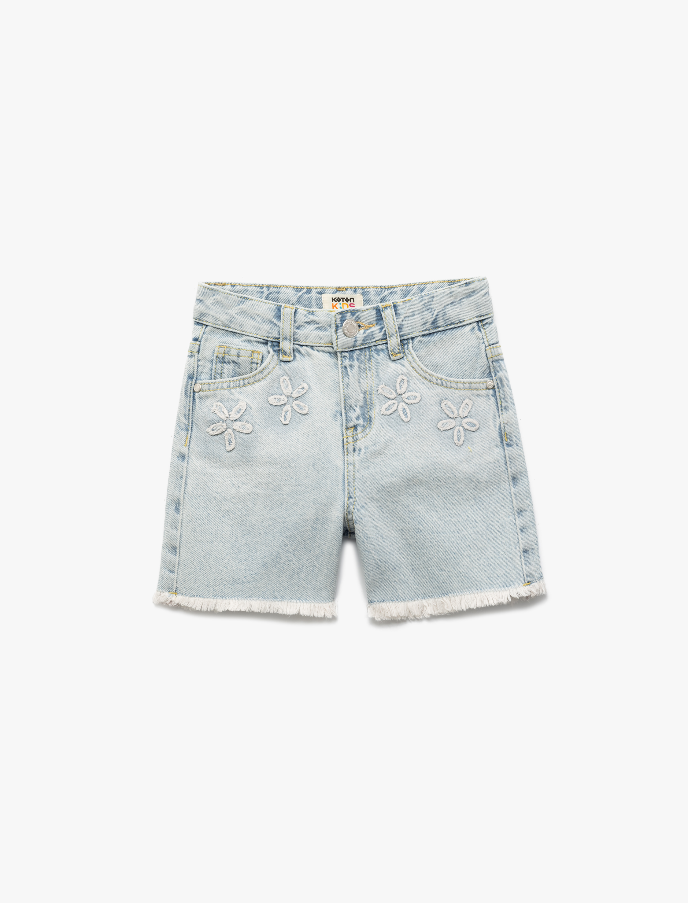 Koton Pamuklu Cep Detaylı Çiçekli Denim Şort -1