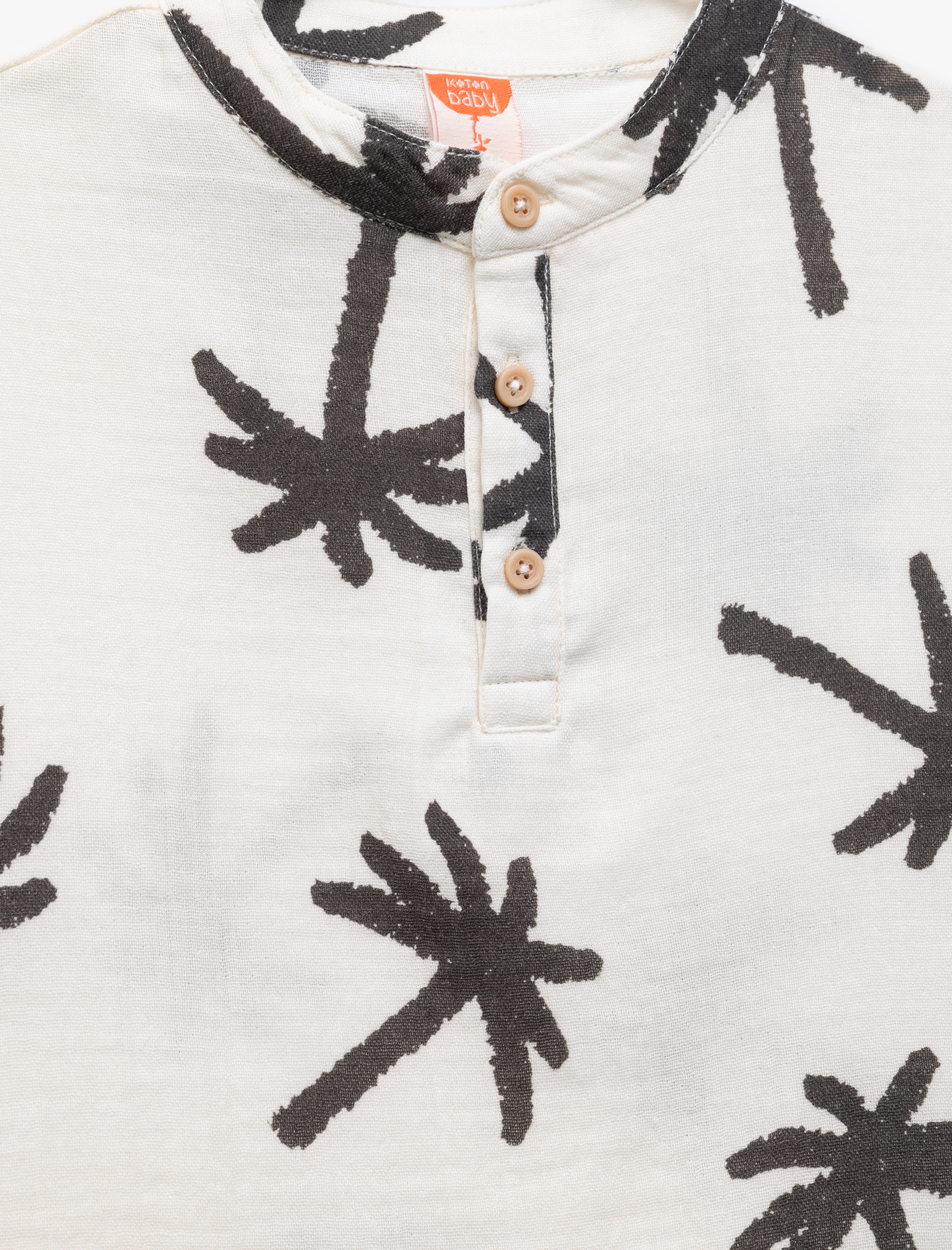  Erkek Bebek Bisiklet Yaka Kısa Kollu Palmiye Baskılı Pamuklu Tişört