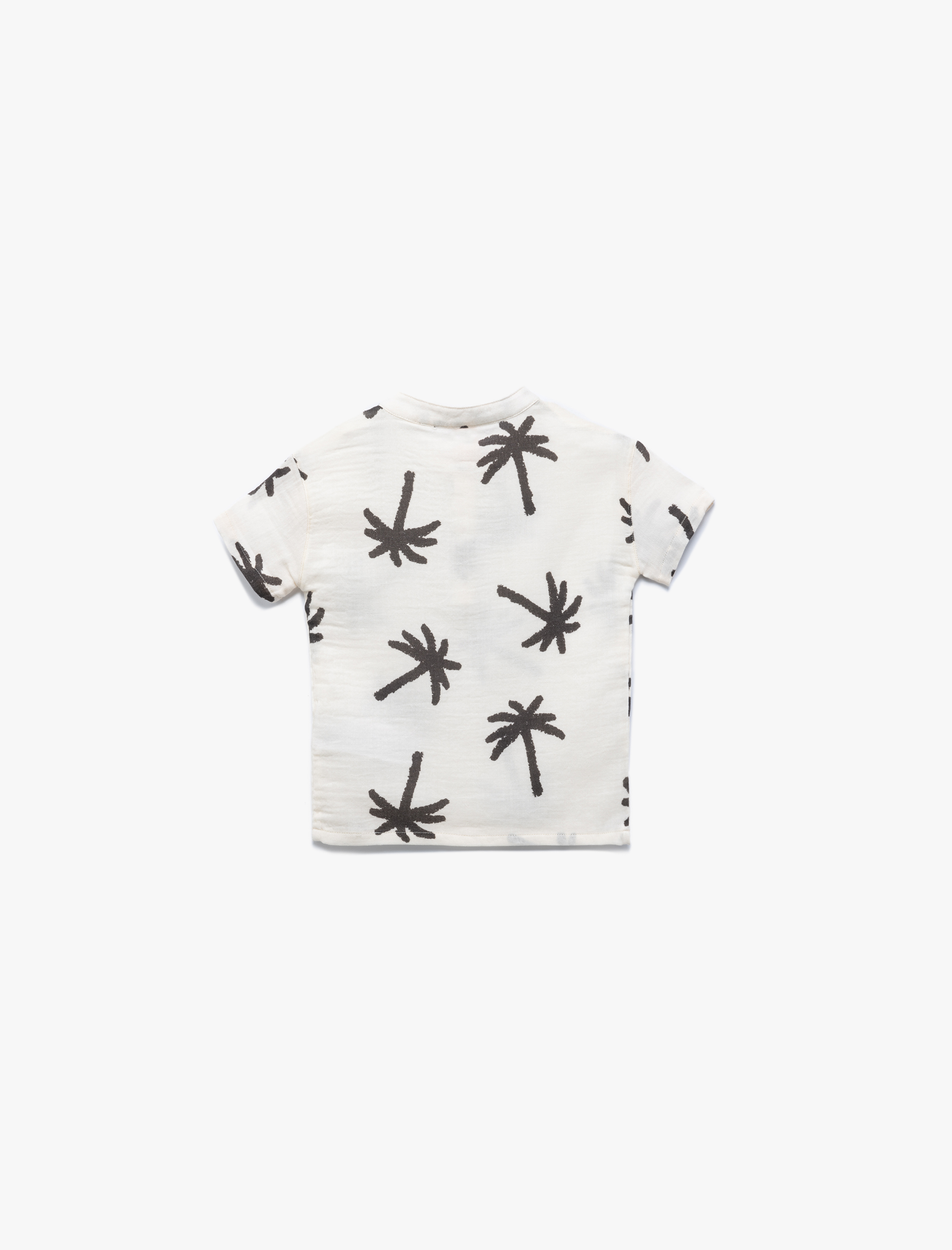  Erkek Bebek Bisiklet Yaka Kısa Kollu Palmiye Baskılı Pamuklu Tişört