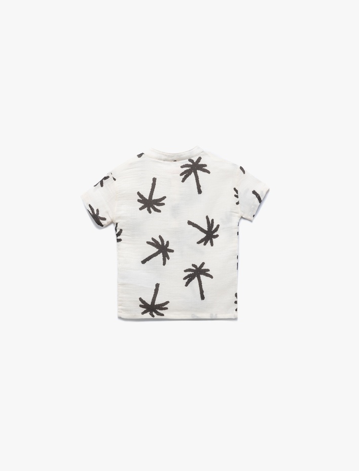 Erkek Bebek Bisiklet Yaka Kısa Kollu Palmiye Baskılı Pamuklu Tişört