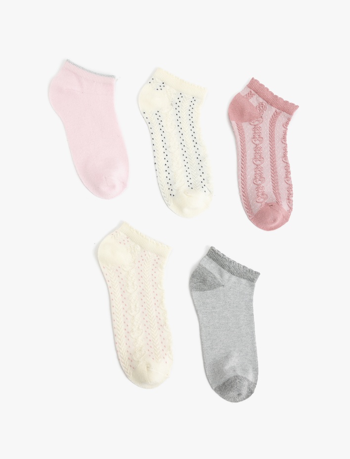 Kadın Çok Renkli 5'li Dokulu Patik Çorap Seti