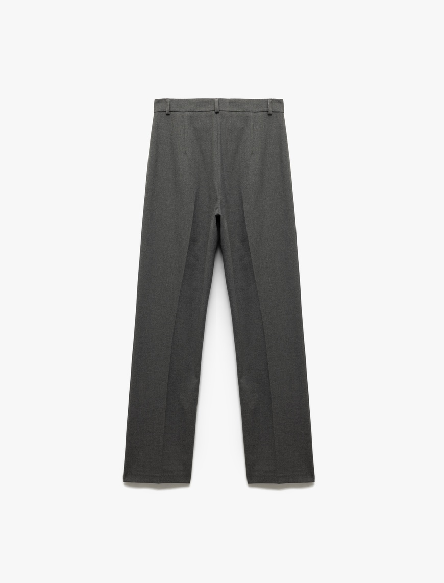   Cepli Standart Bel Düz Bol Paça Kumaş Pantolon