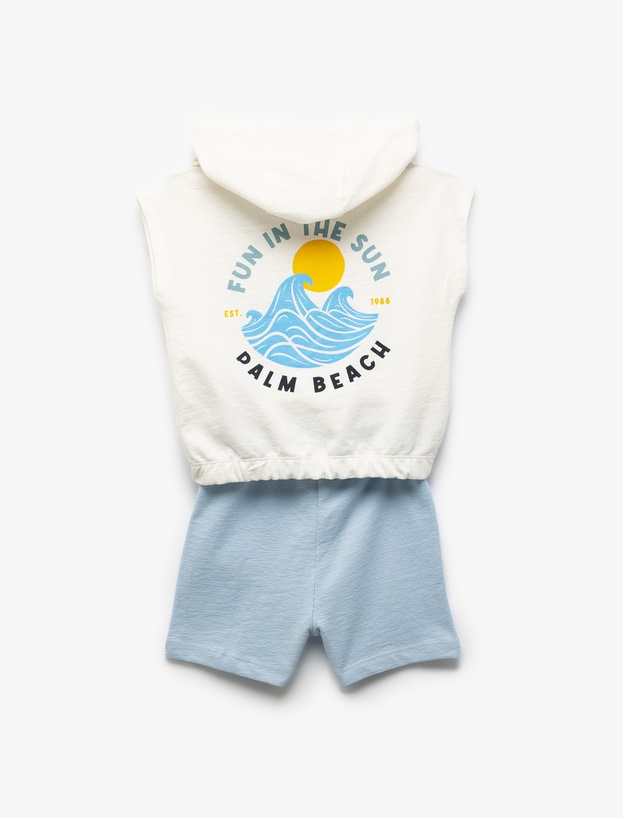 Kapşonlu Pamuklu Baskılı Kolsuz Crop Sweatshirt_1
