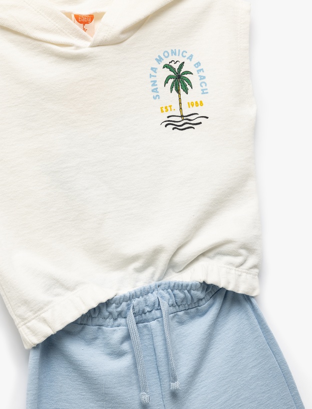 Kapşonlu Pamuklu Baskılı Kolsuz Crop Sweatshirt_2