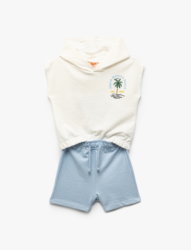 Kapşonlu Pamuklu Baskılı Kolsuz Crop Sweatshirt_0