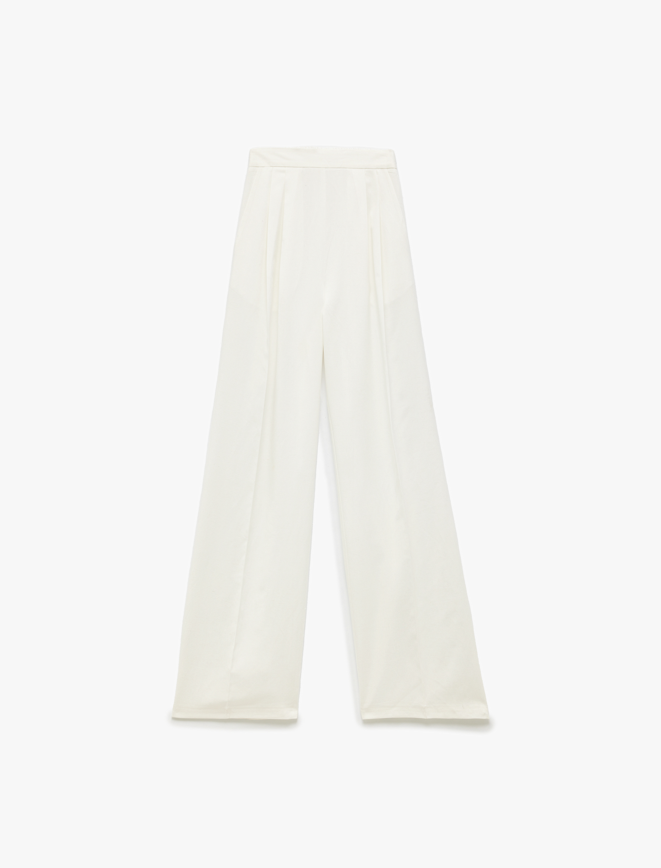   Beli Lastikli Cepli Keten Karışımlı Yüksek Bel Geniş Paça Pantolon