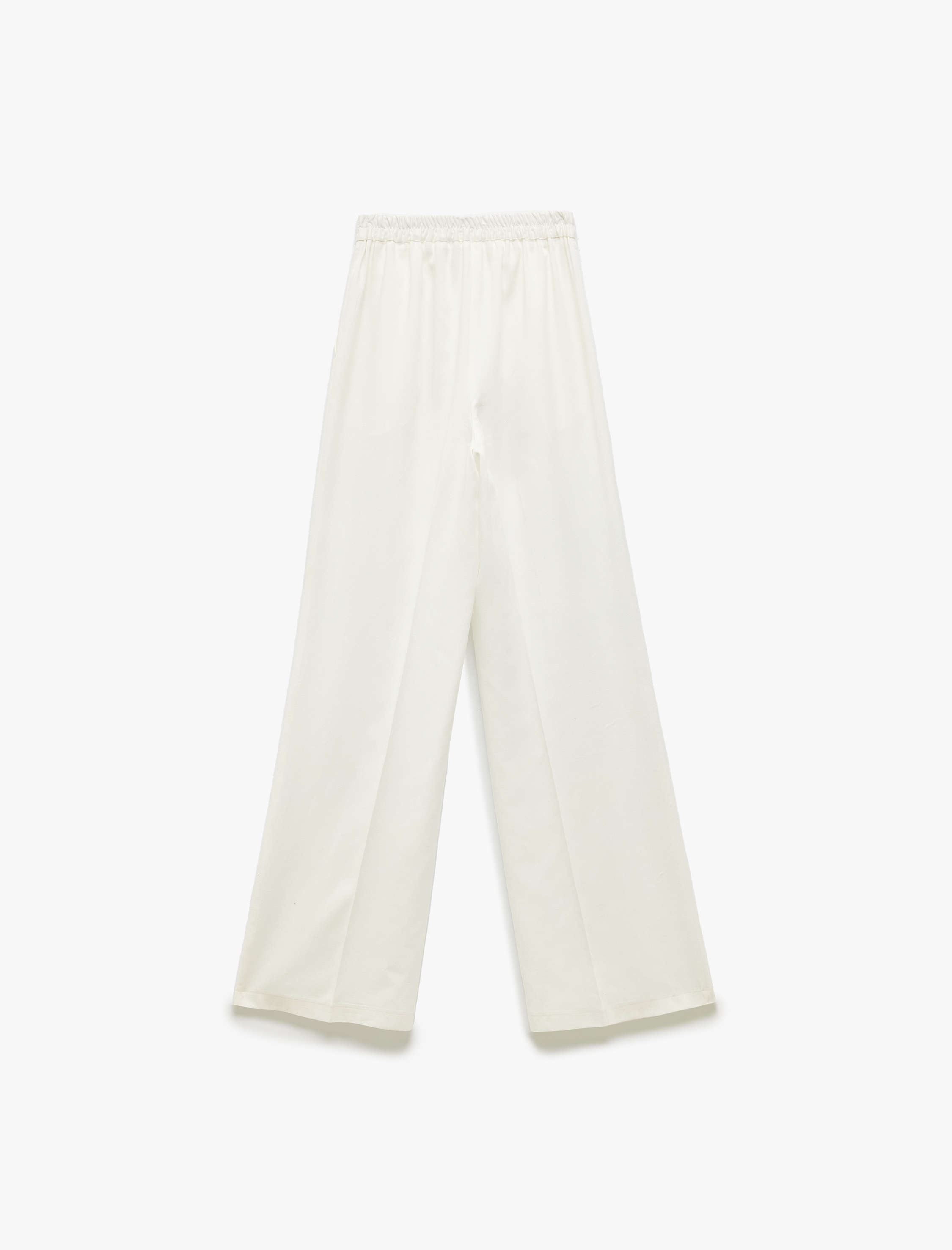   Beli Lastikli Cepli Keten Karışımlı Yüksek Bel Geniş Paça Pantolon