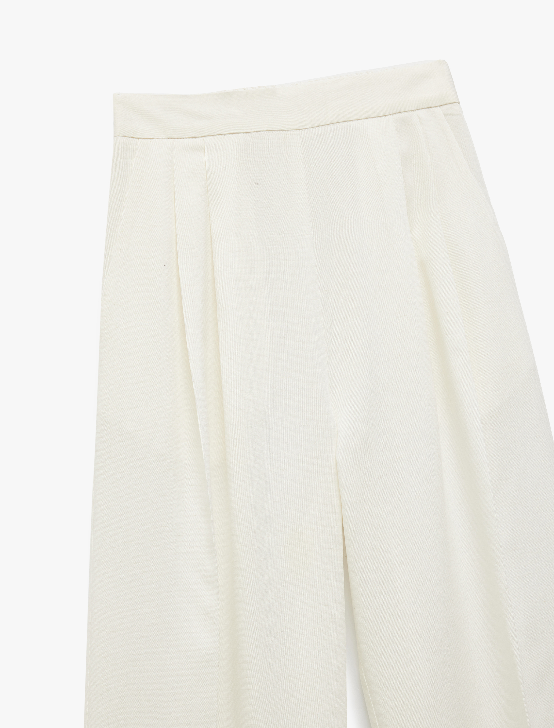   Beli Lastikli Cepli Keten Karışımlı Yüksek Bel Geniş Paça Pantolon