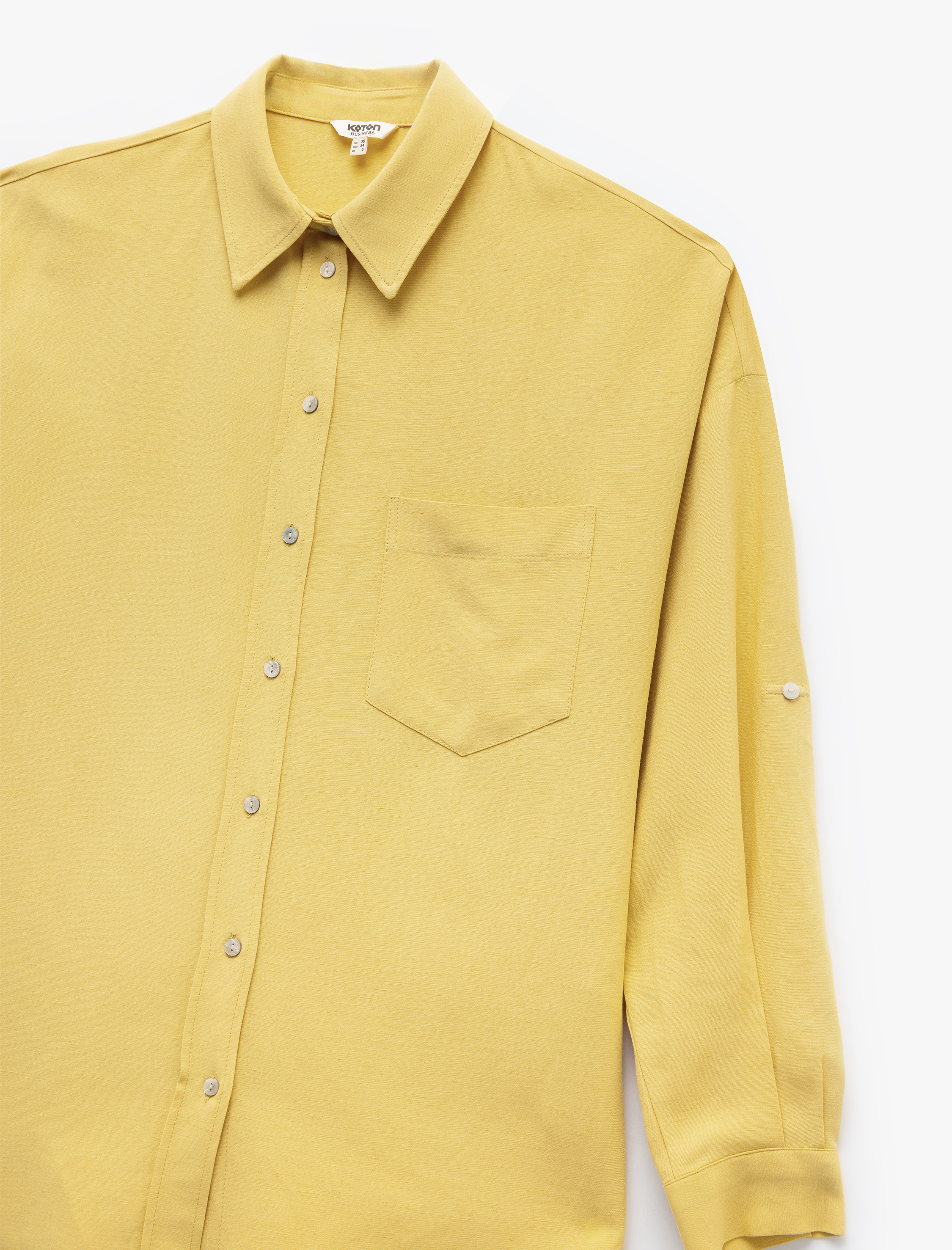   Cepli Viskon Keten Karışımlı Uzun Kollu Gömlek