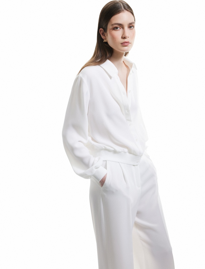  Düğmeli Uzun Kollu Klasik Yaka Krep Gömlek