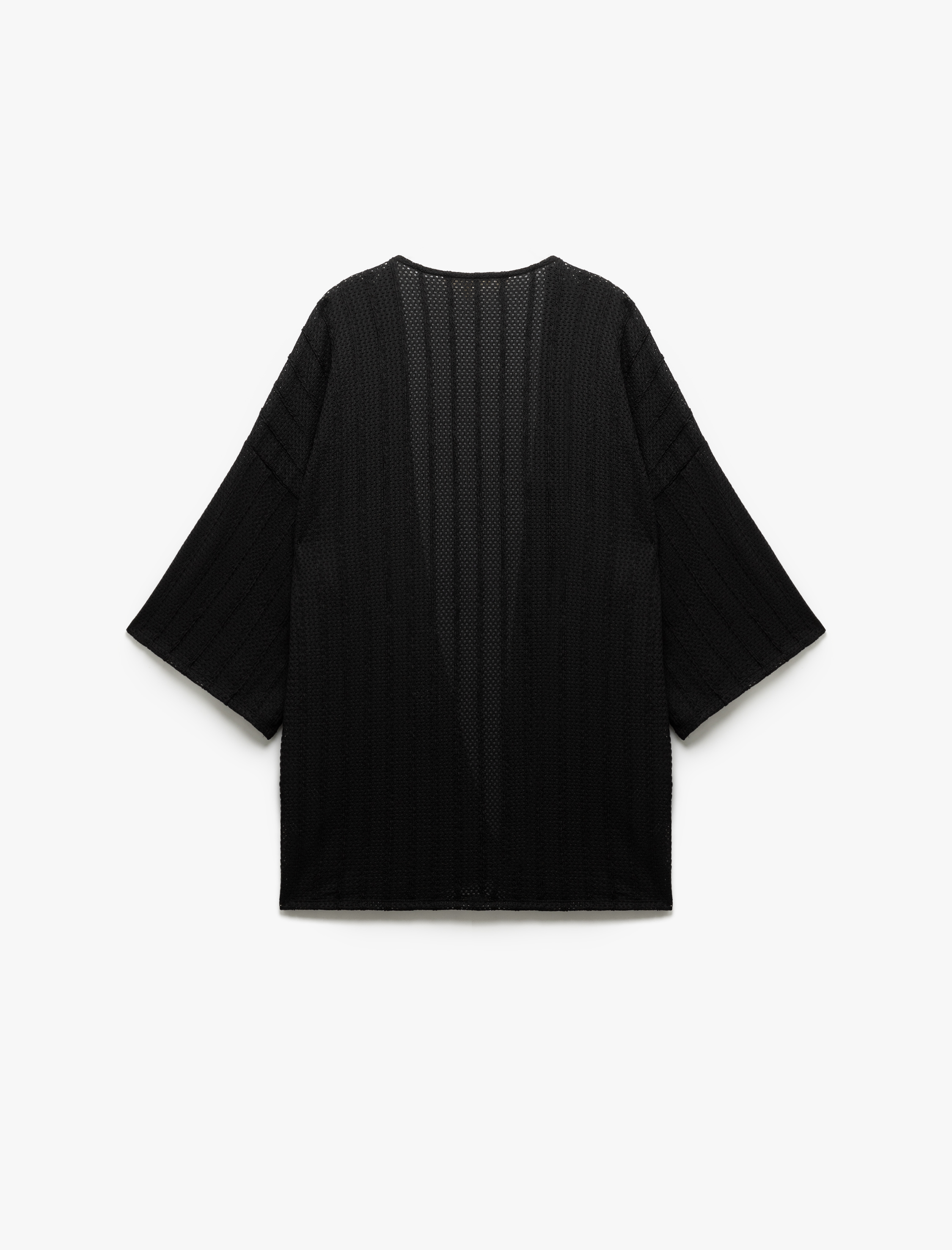   3/4 Kısa Kollu Ajurlu Basic Triko Uzun Hırka