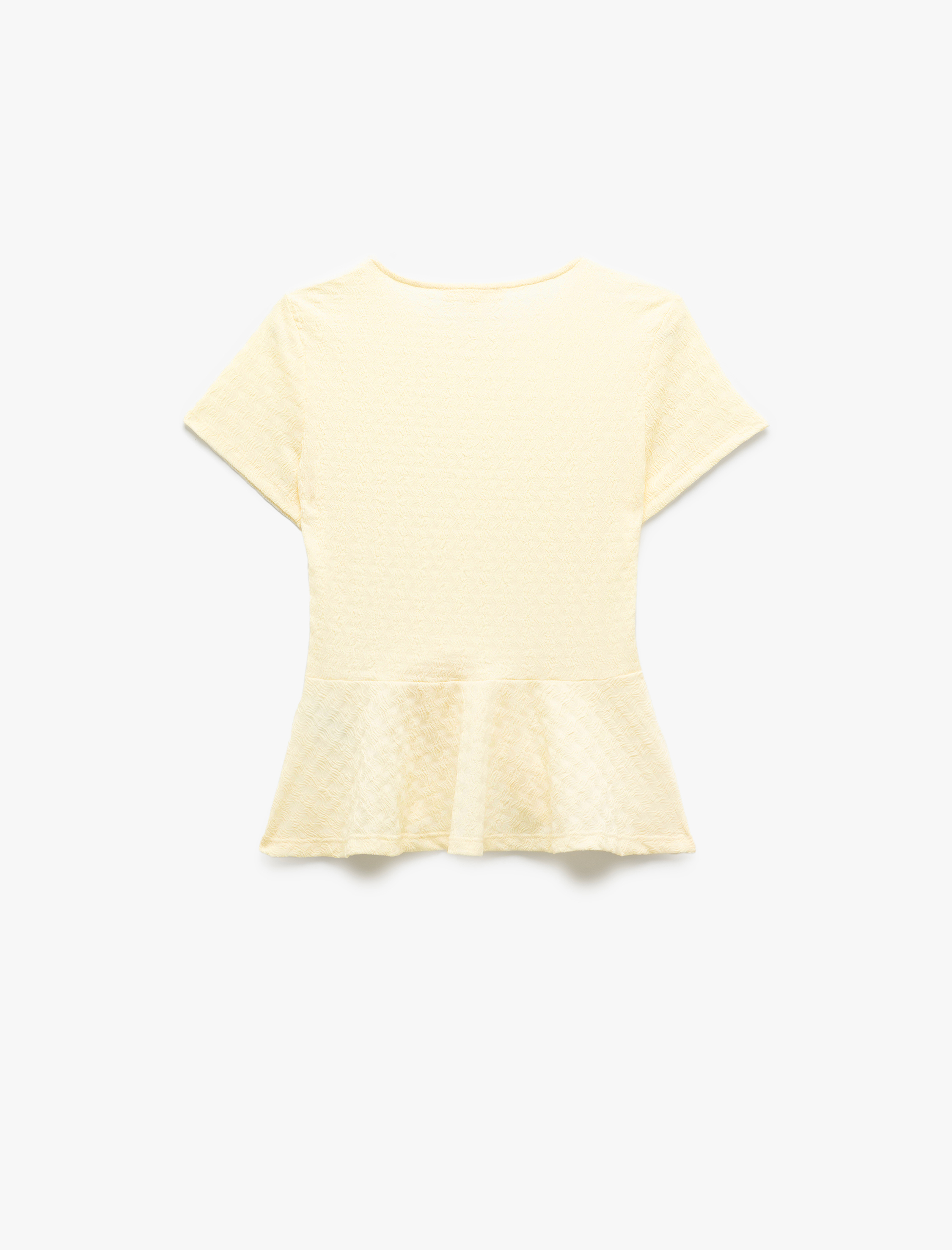   Bürümcük Kumaş Dokulu Kısa Kollu Bisiklet Yaka Peplum Tişört